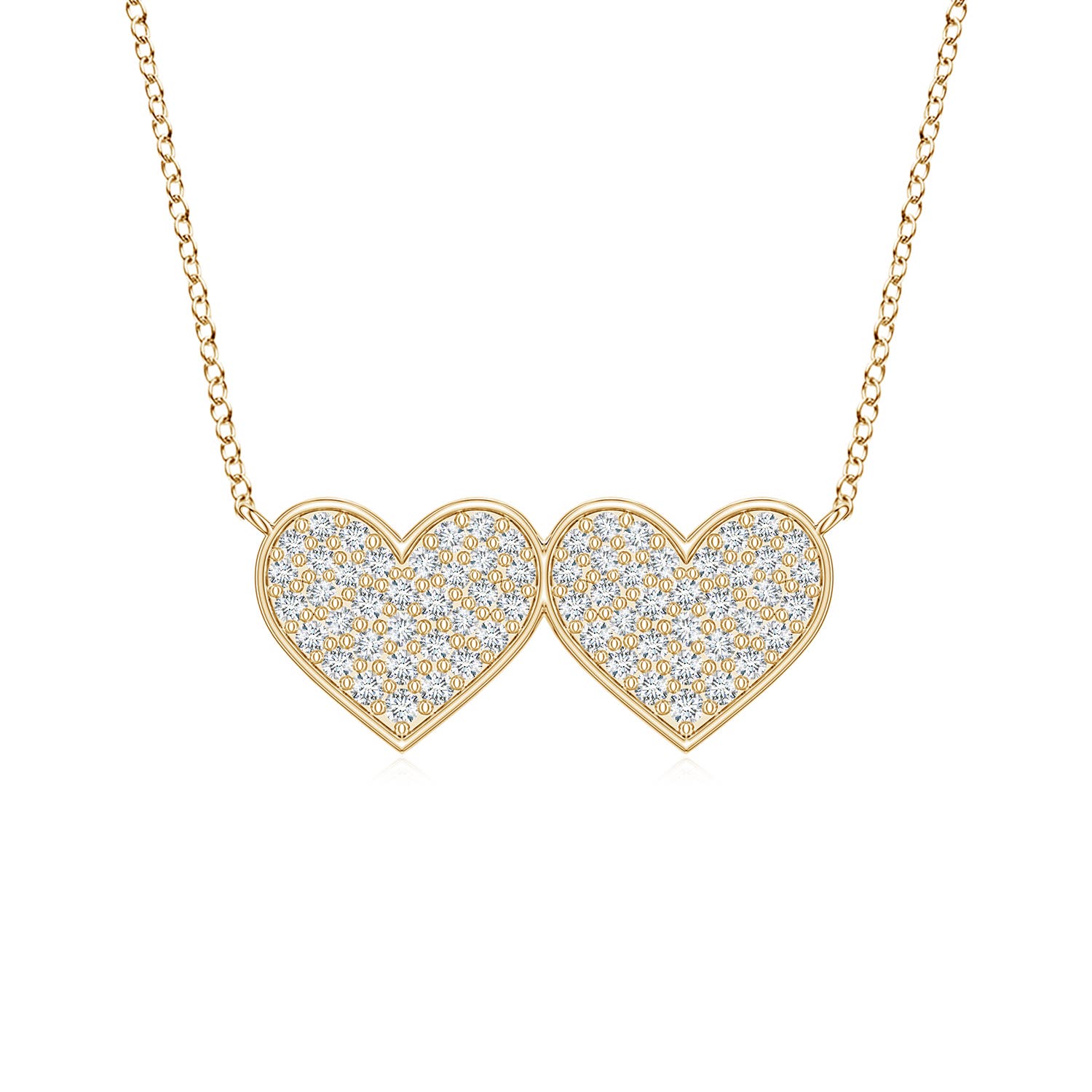 0.9mm FGVS Pavé Lab-Grown Diamond Double Heart Pendant in 18K Yellow Gold