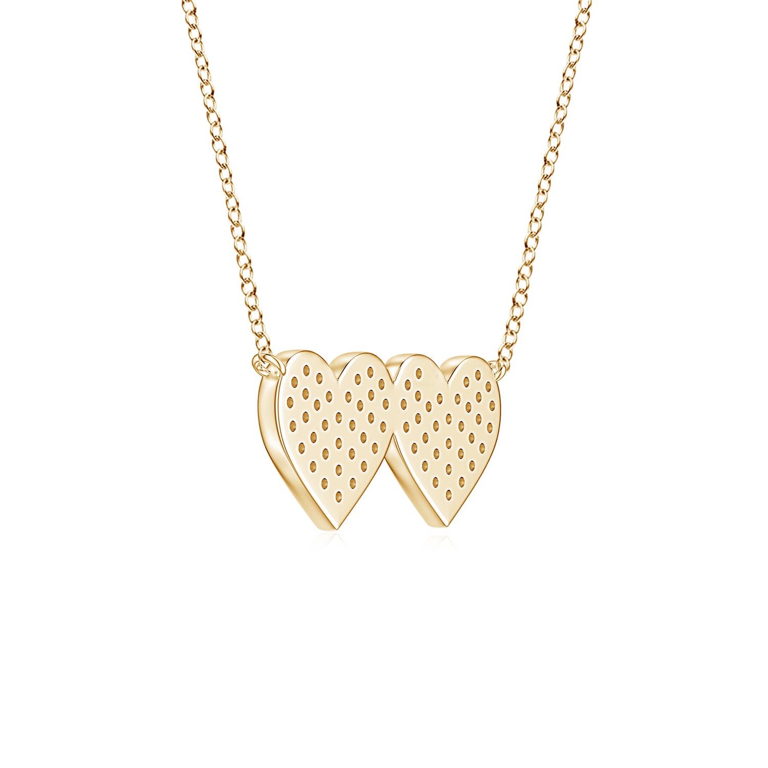 0.9mm FGVS Pavé Lab-Grown Diamond Double Heart Pendant in 18K Yellow Gold