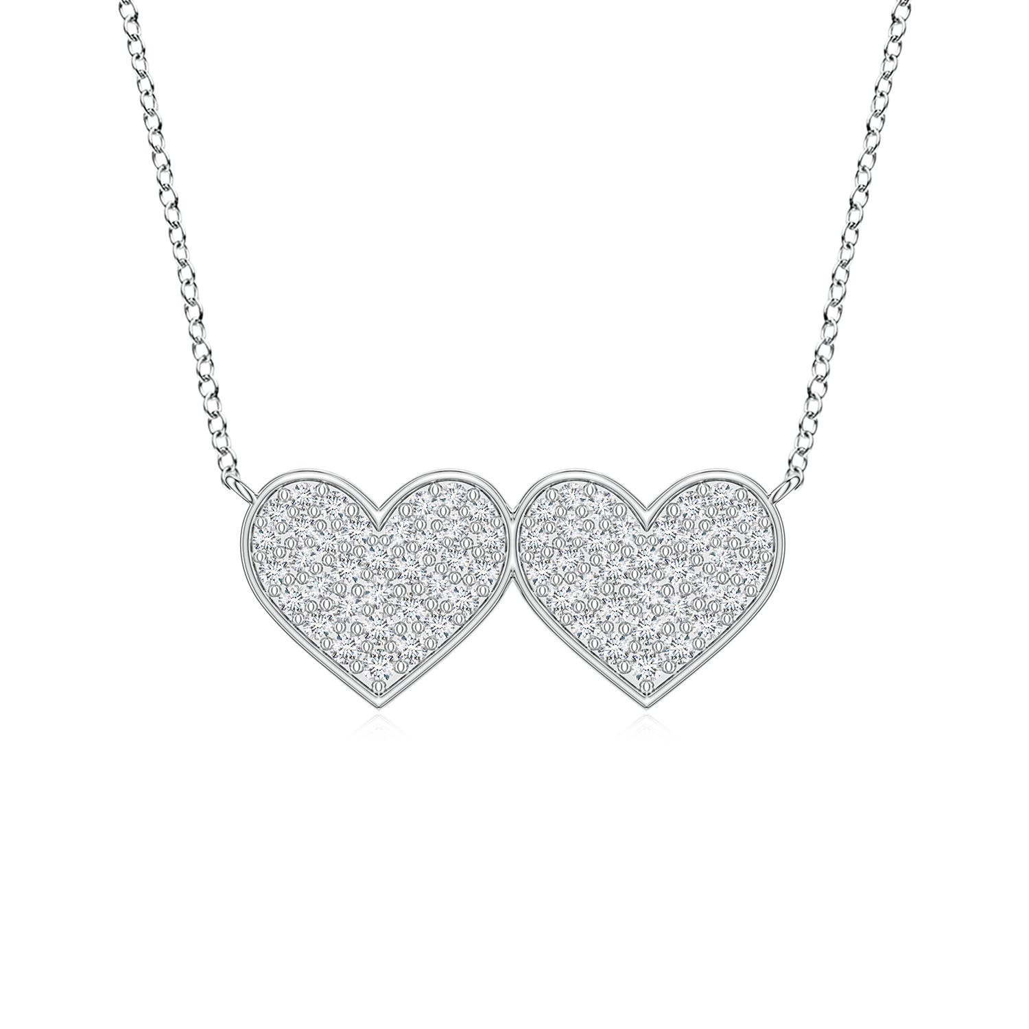 0.9mm FGVS Pavé Lab-Grown Diamond Double Heart Pendant in White Gold
