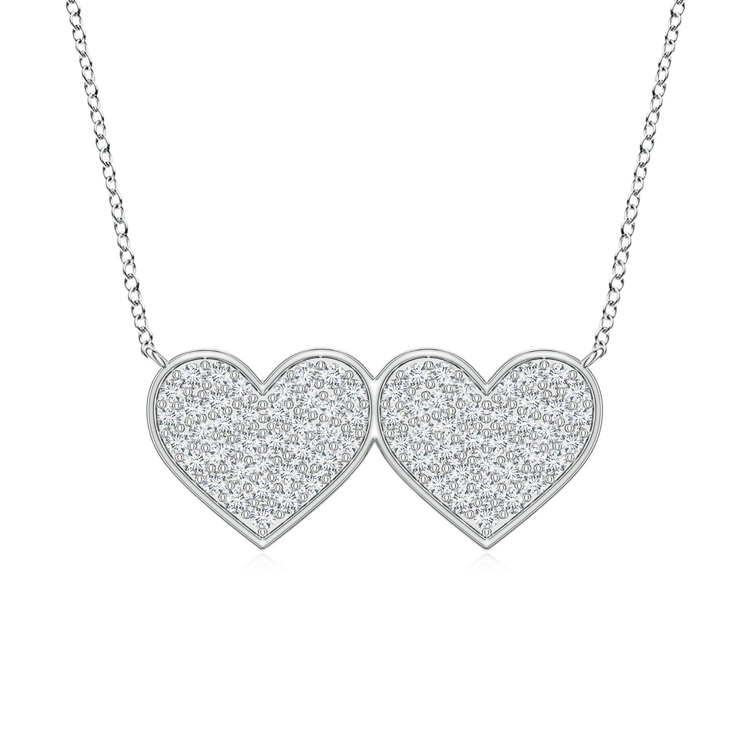 1.1mm FGVS Pavé Lab-Grown Diamond Double Heart Pendant in White Gold