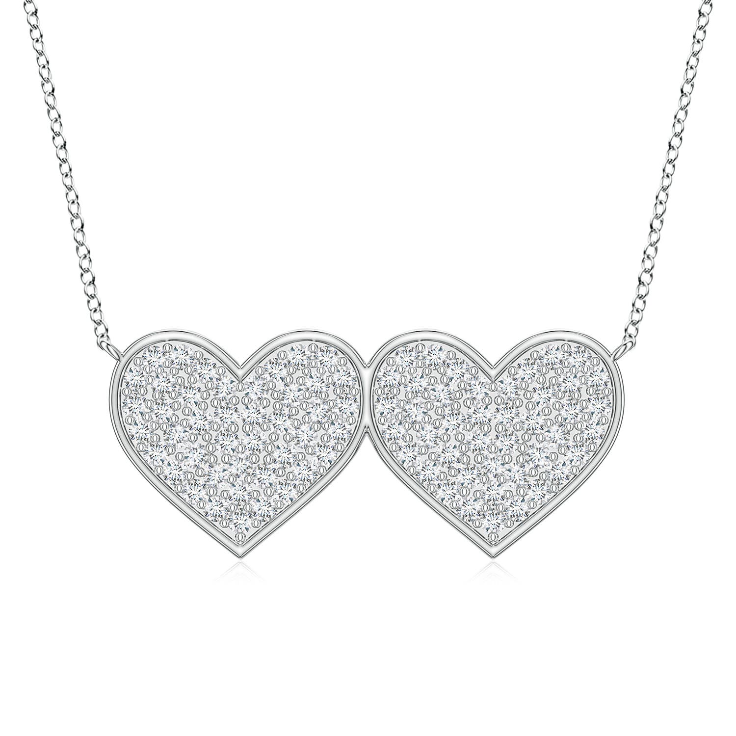 1.2mm FGVS Pavé Lab-Grown Diamond Double Heart Pendant in 18K White Gold