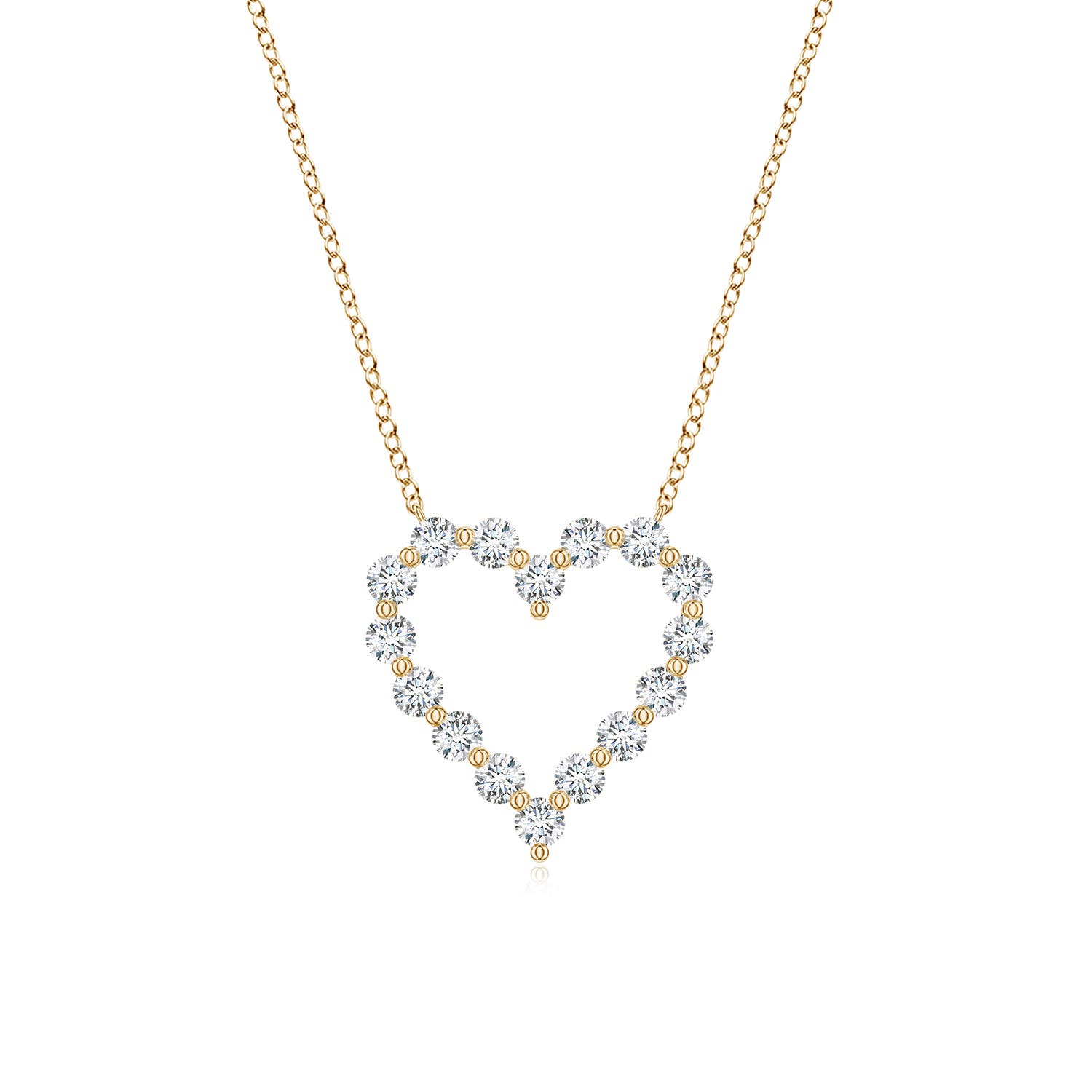 1.8mm FGVS Single Prong-Set Lab-Grown Diamond Open Heart Pendant in Yellow Gold