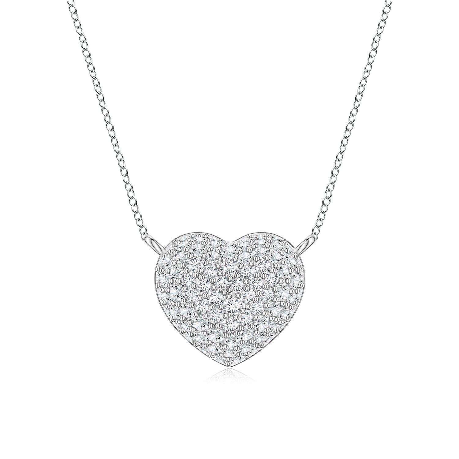 0.9mm FGVS Pavé Lab-Grown Diamond Heart Dome Pendant in 18K White Gold