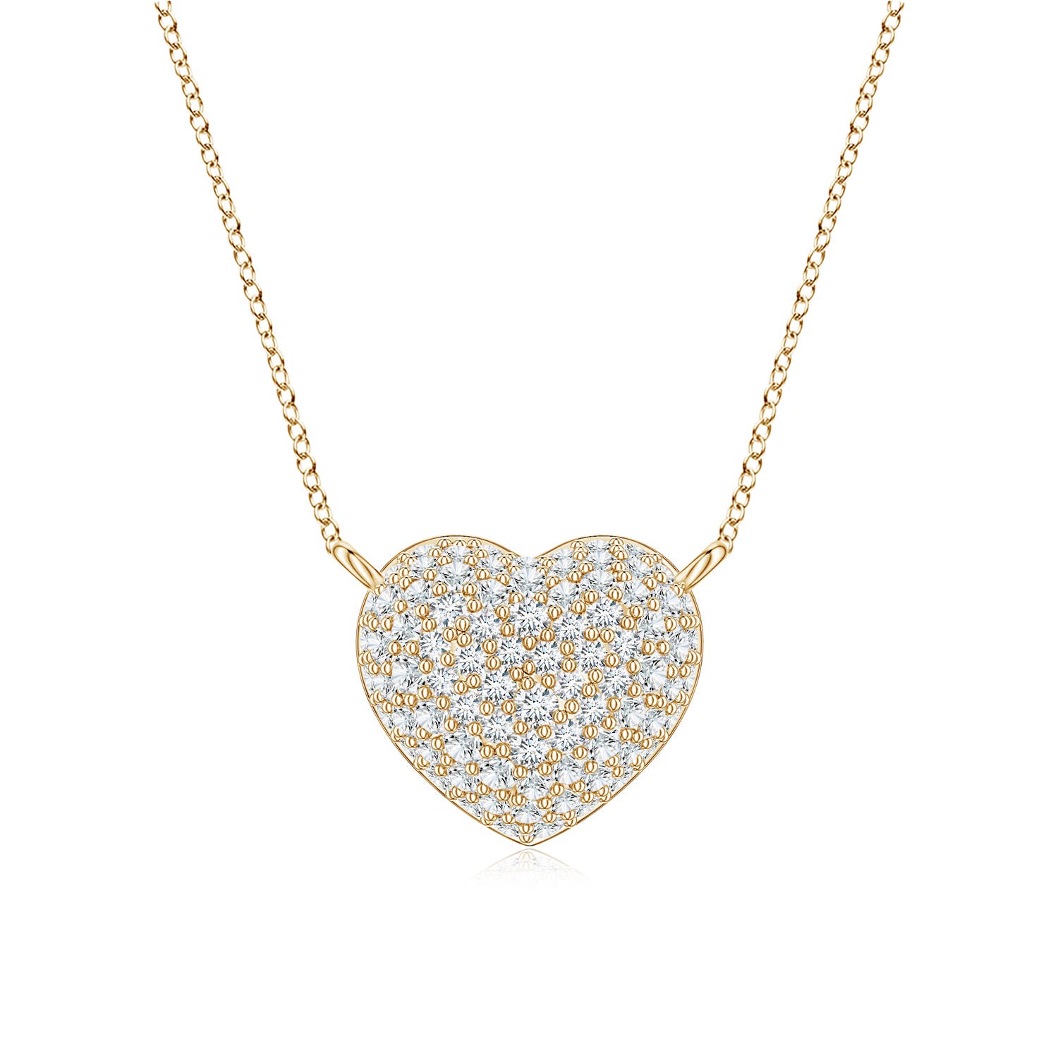 0.9mm FGVS Pavé Lab-Grown Diamond Heart Dome Pendant in 18K Yellow Gold