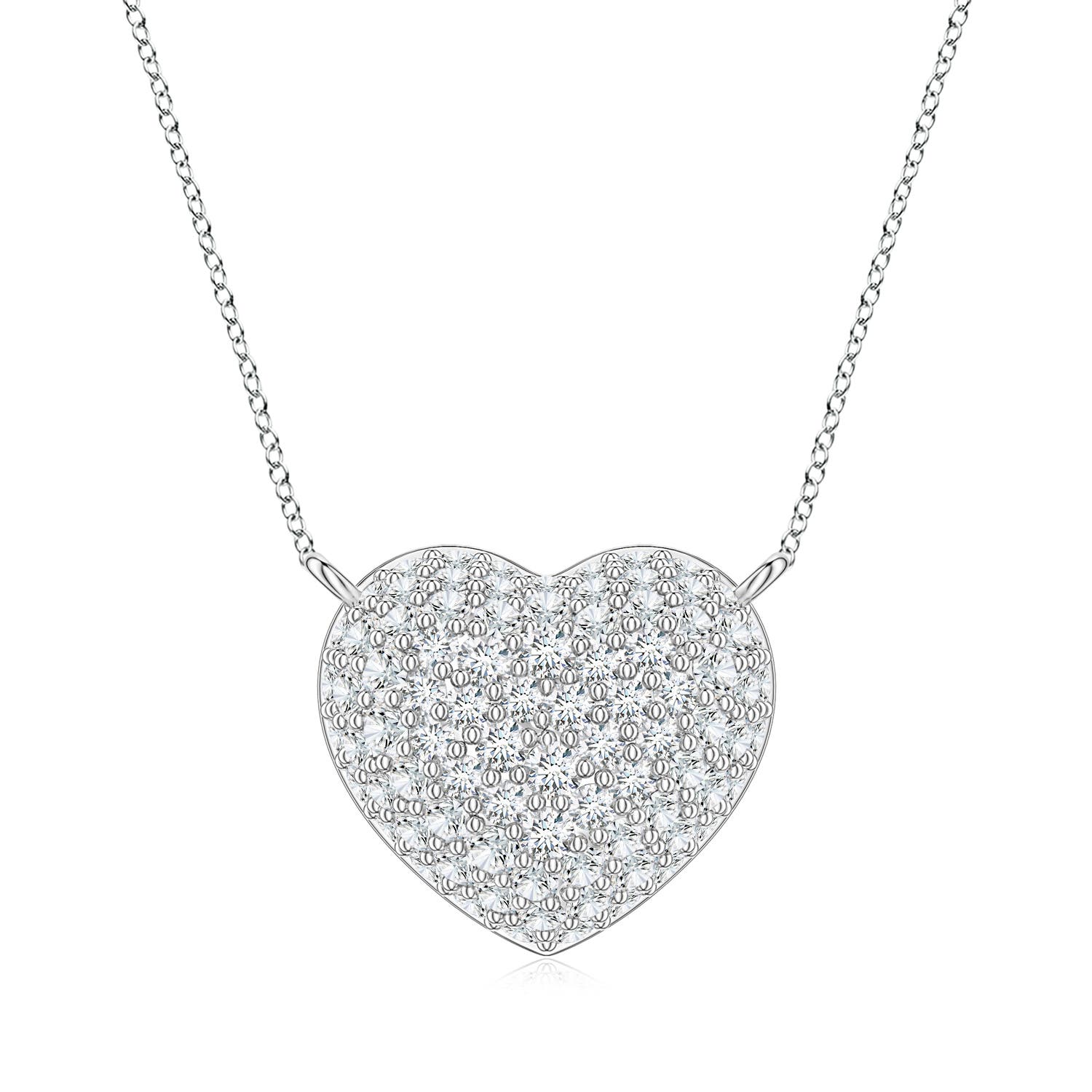 1.2mm FGVS Pavé Lab-Grown Diamond Heart Dome Pendant in 18K White Gold