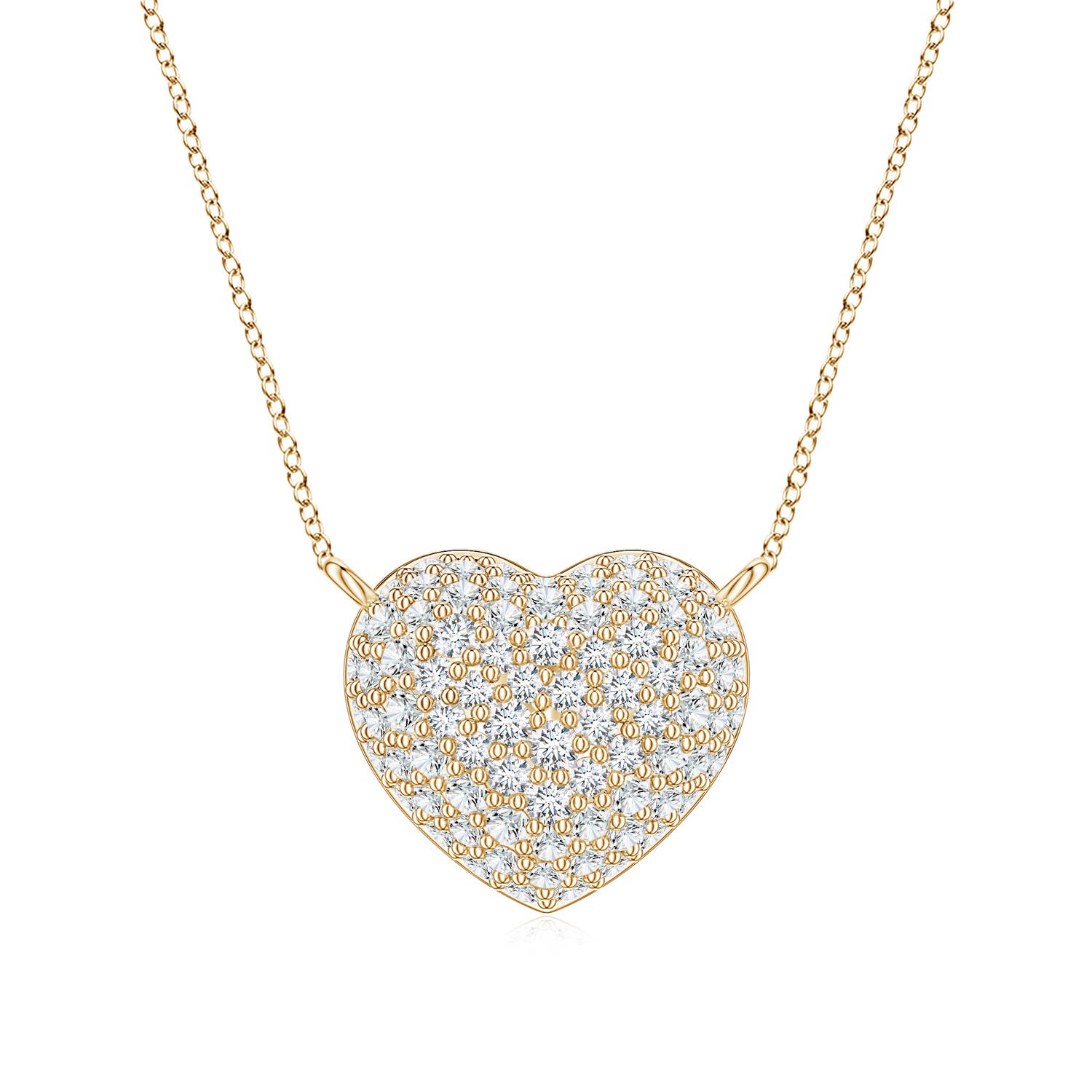 1mm FGVS Pavé Lab-Grown Diamond Heart Dome Pendant in Yellow Gold
