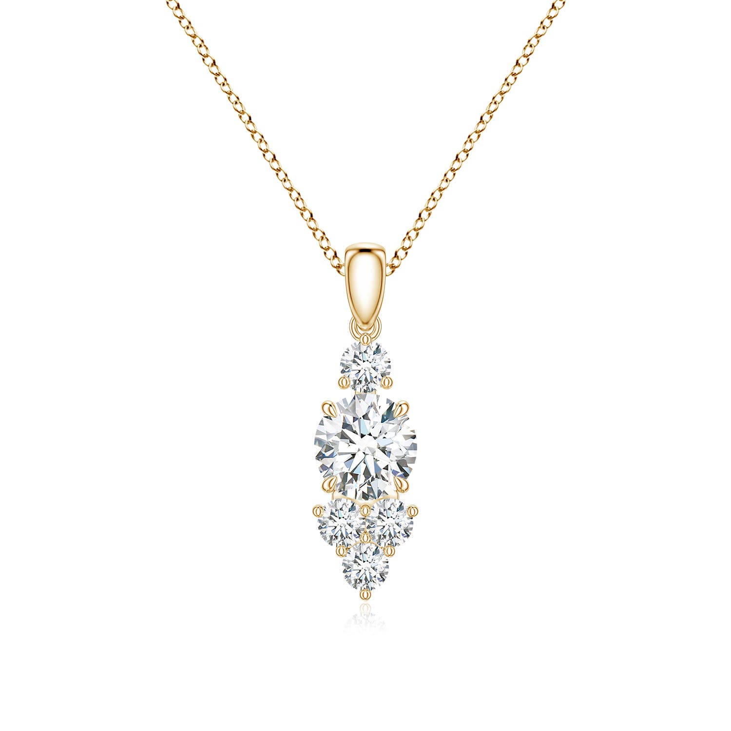 6mm FGVS Round Lab-Grown Diamond Trio Cluster Drop Pendant in Yellow Gold