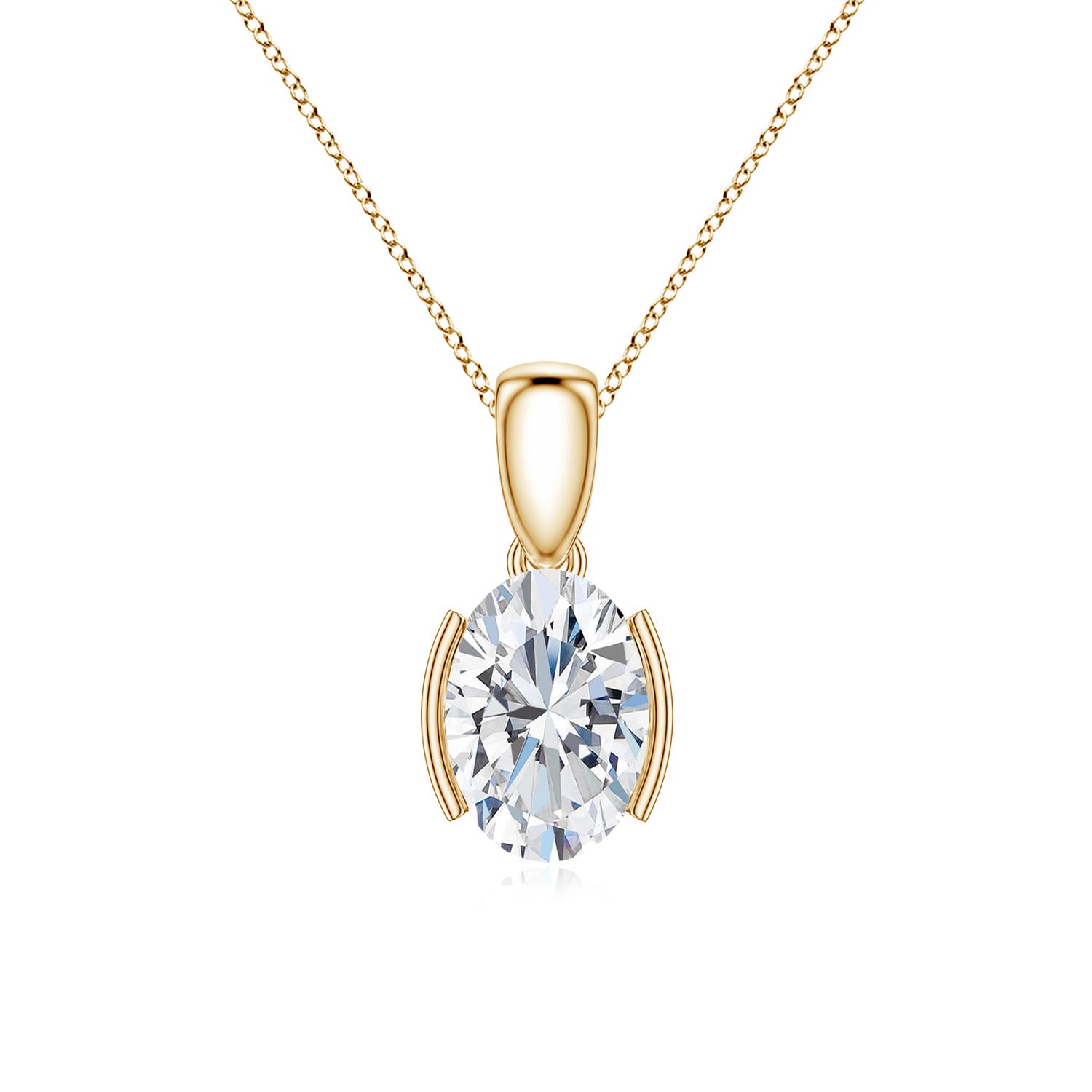 7x5mm FGVS Semi Bezel-Set Oval Lab-Grown Diamond Solitaire Pendant in Yellow Gold