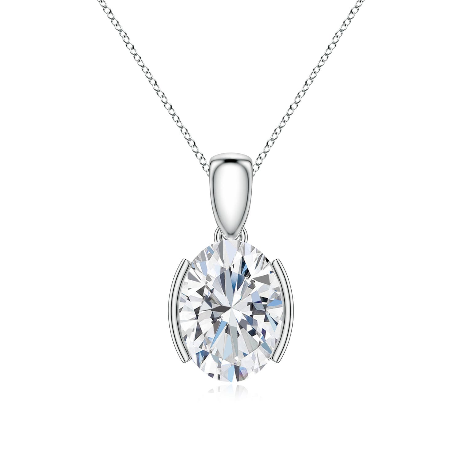 8x6mm FGVS Semi Bezel-Set Oval Lab-Grown Diamond Solitaire Pendant in White Gold
