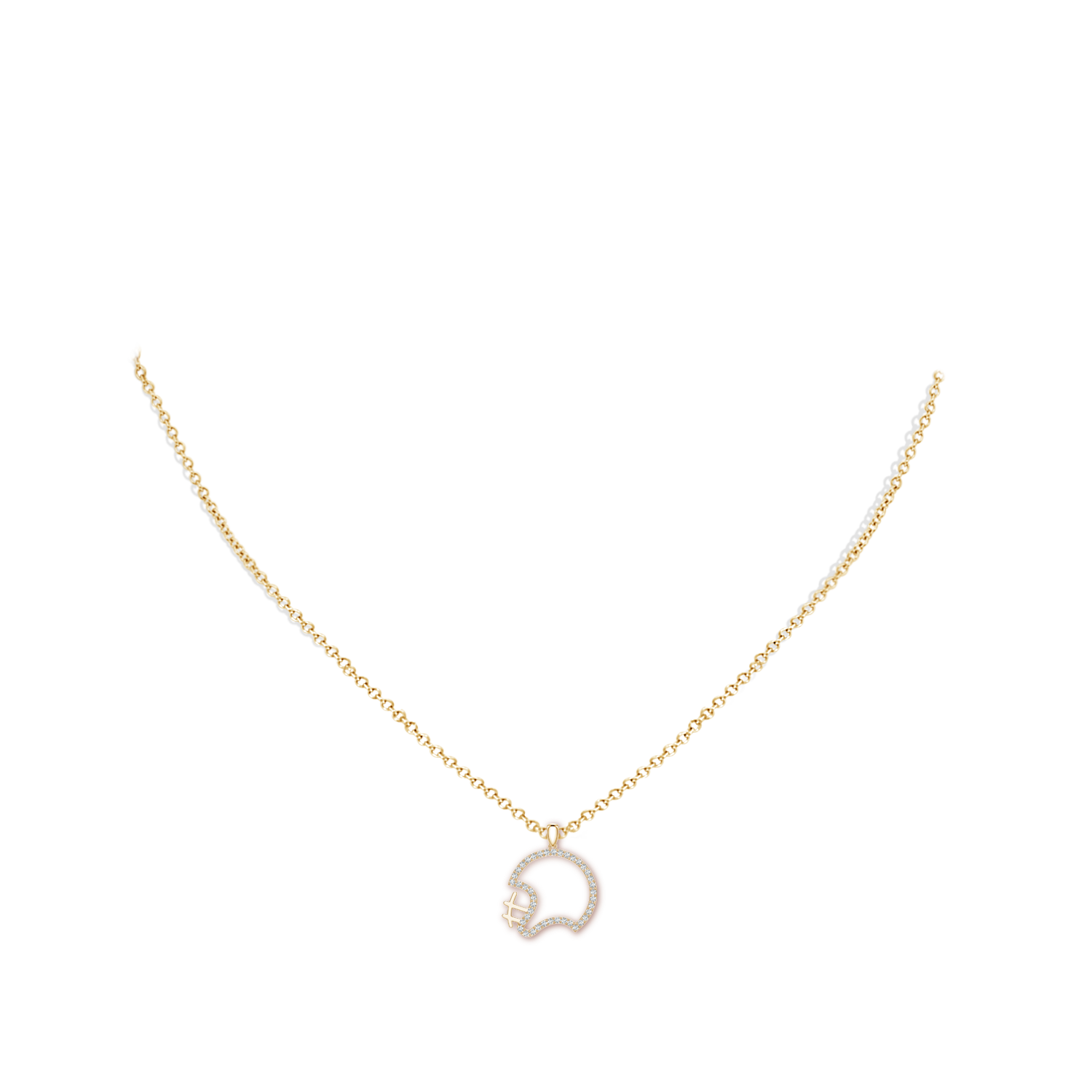 1.3mm FGVS Lab-Grown Diamond Football Helmet-Inspired Charm Pendant in Yellow Gold - body_neck