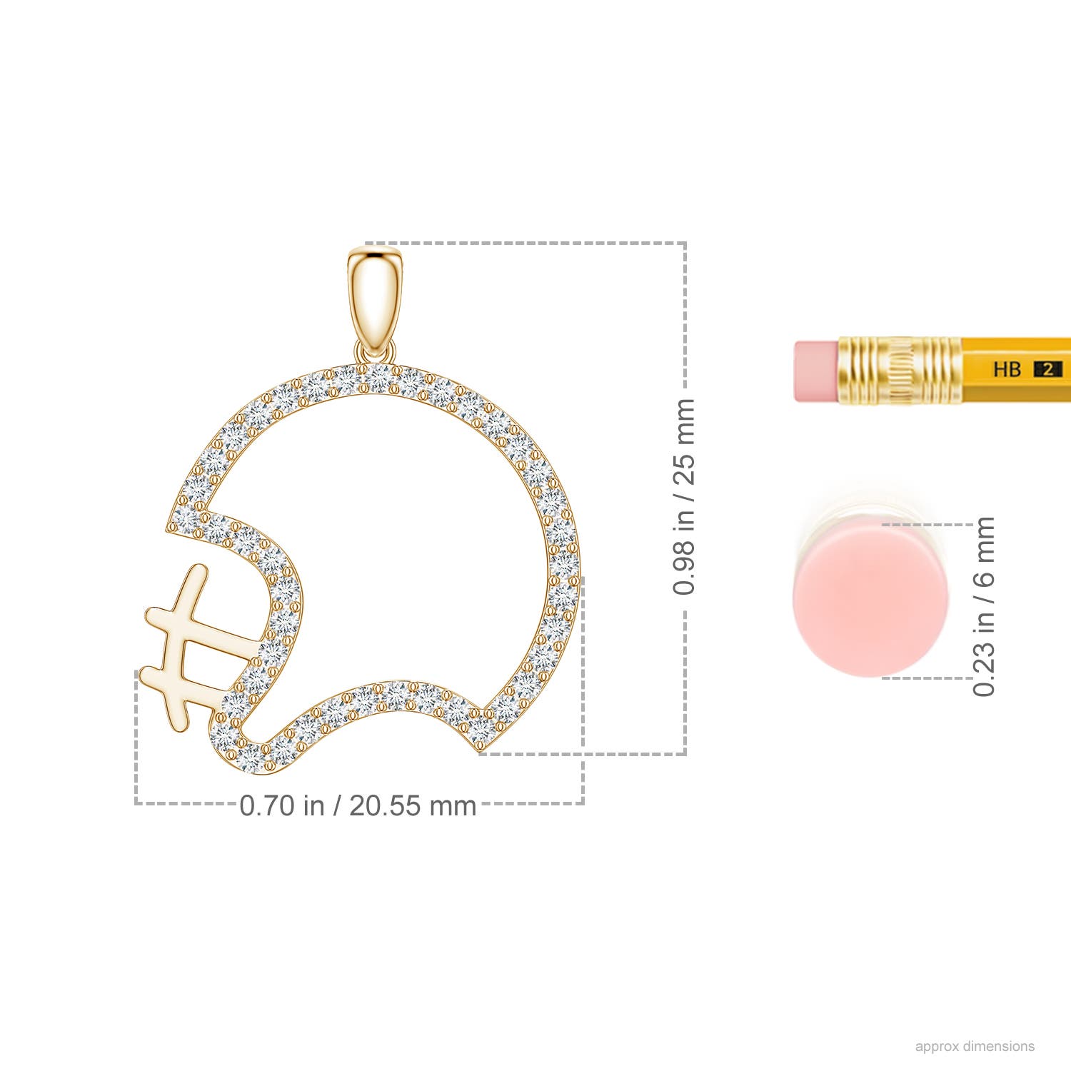 1.3mm FGVS Lab-Grown Diamond Football Helmet-Inspired Charm Pendant in Yellow Gold - ruler