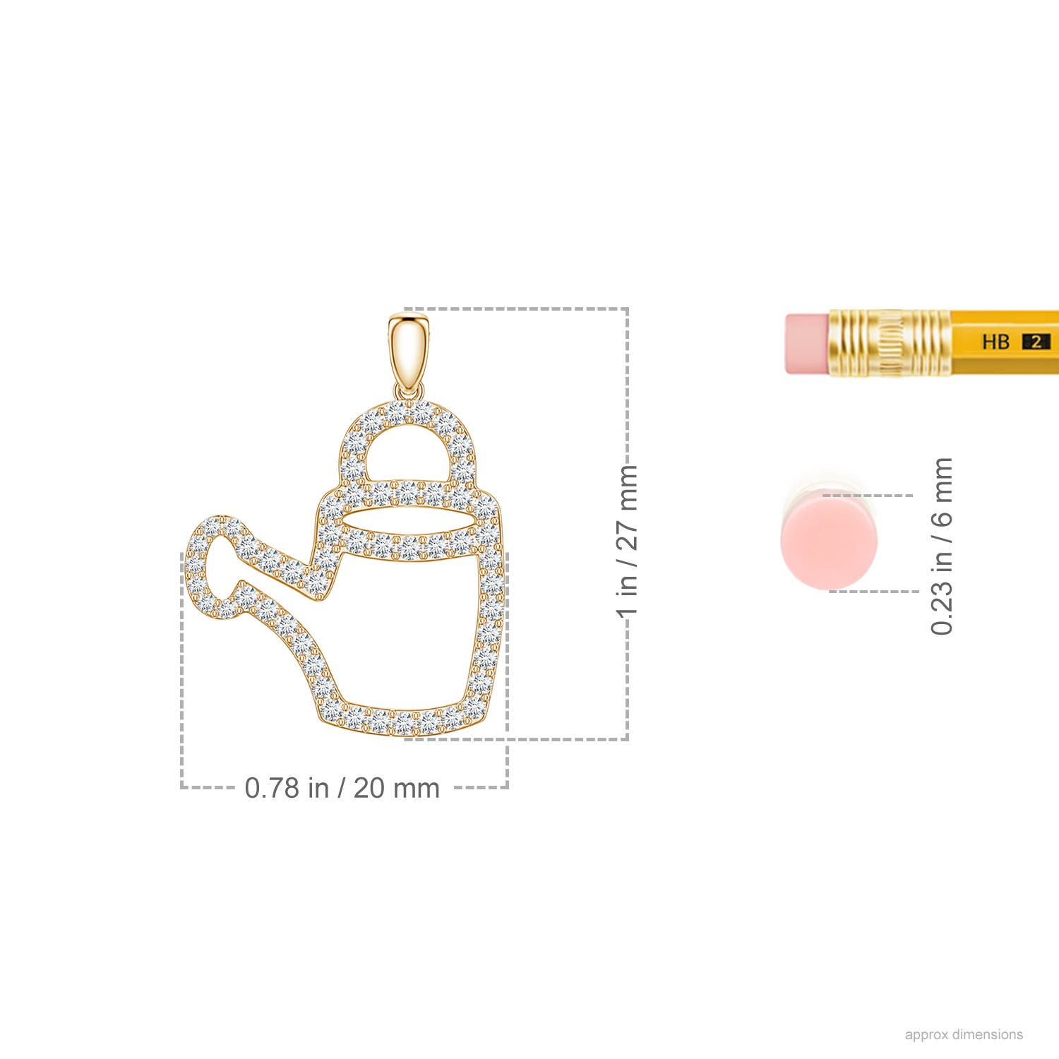 1.5mm FGVS Lab-Grown Diamond Watering Can-Inspired Charm Pendant in Yellow Gold - ruler
