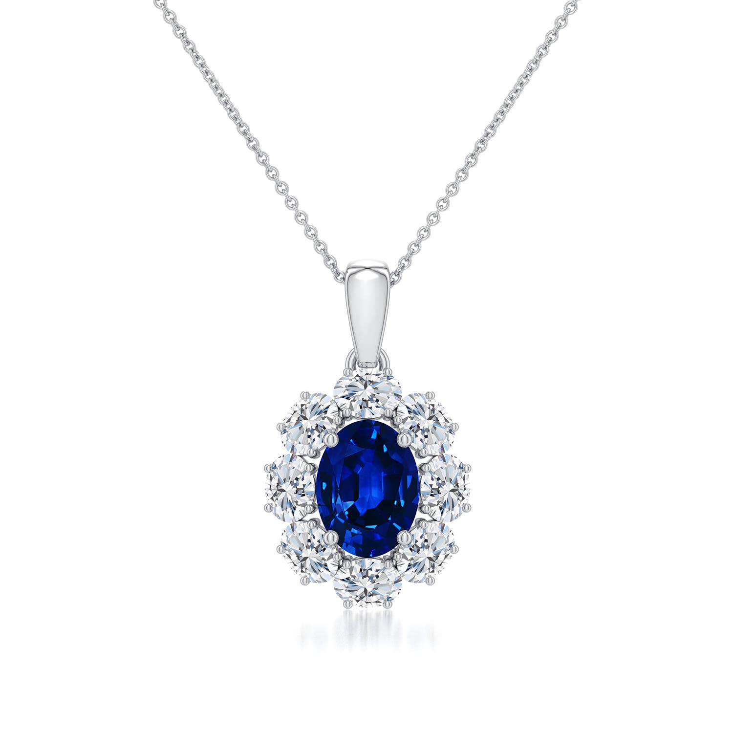 8x6mm Labgrown Oval Lab-Grown Blue Sapphire Halo Pendant in White Gold - main