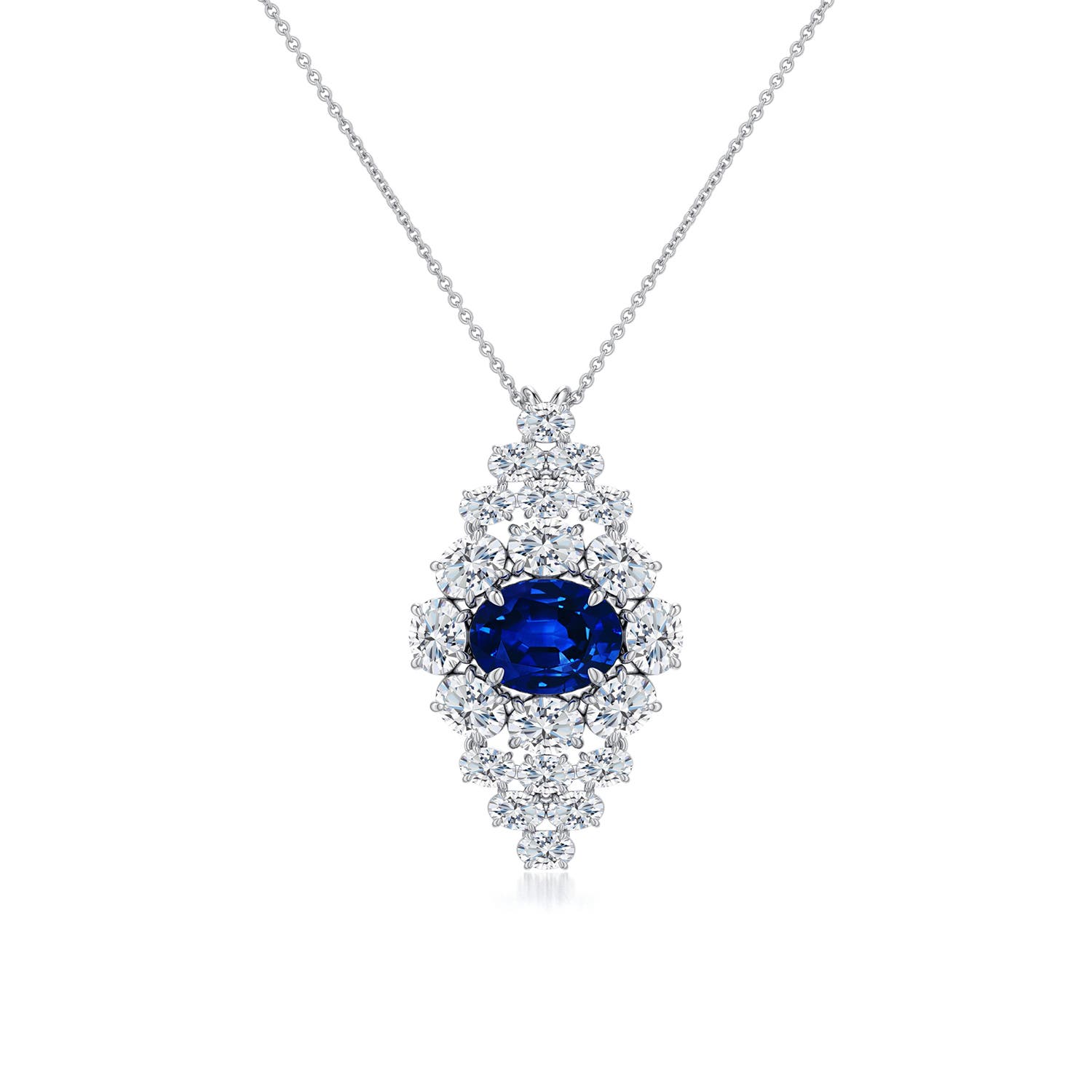 8x6mm Labgrown East-West Oval Lab-Grown Blue Sapphire Cluster Halo Pendant in White Gold - main