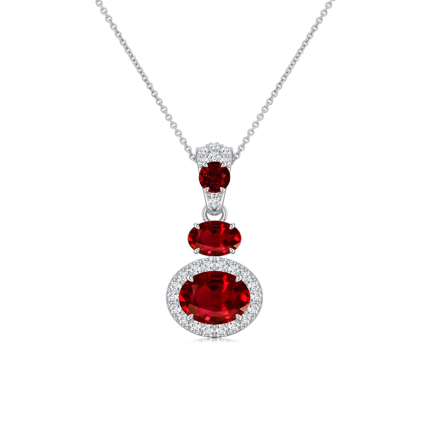 8x6mm Labgrown East-West Oval Lab-Grown Blue Sapphire Halo Drop Pendant in White Gold