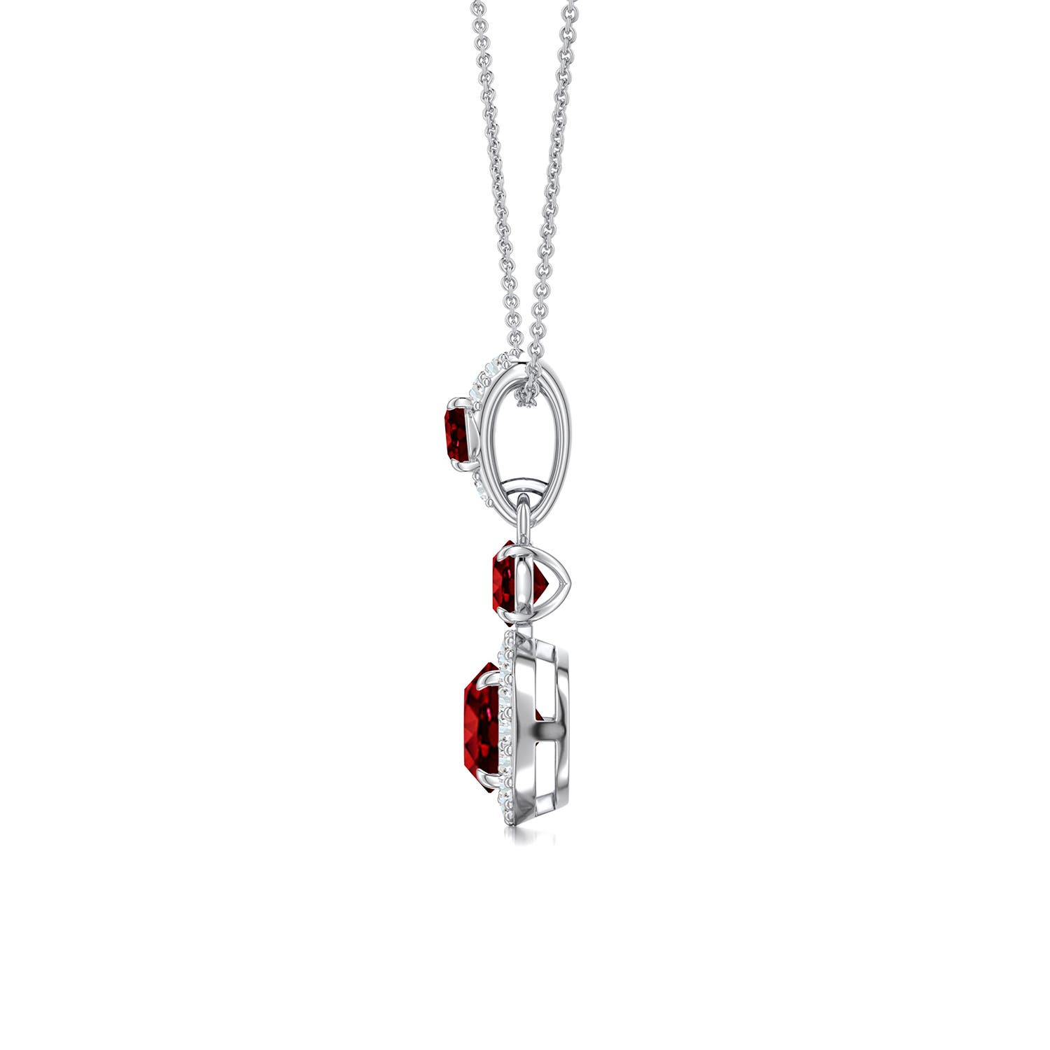 8x6mm Labgrown East-West Oval Lab-Grown Blue Sapphire Halo Drop Pendant in White Gold