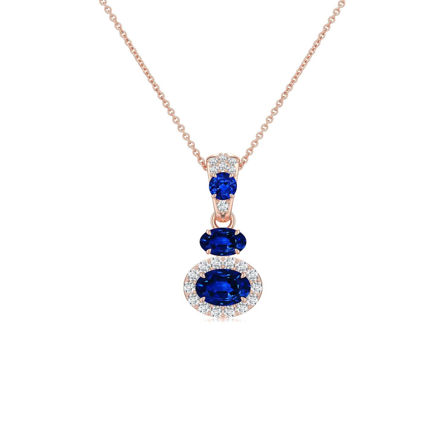 6x4mm Labgrown East-West Oval Lab-Grown Emerald Halo Drop Pendant in Rose Gold