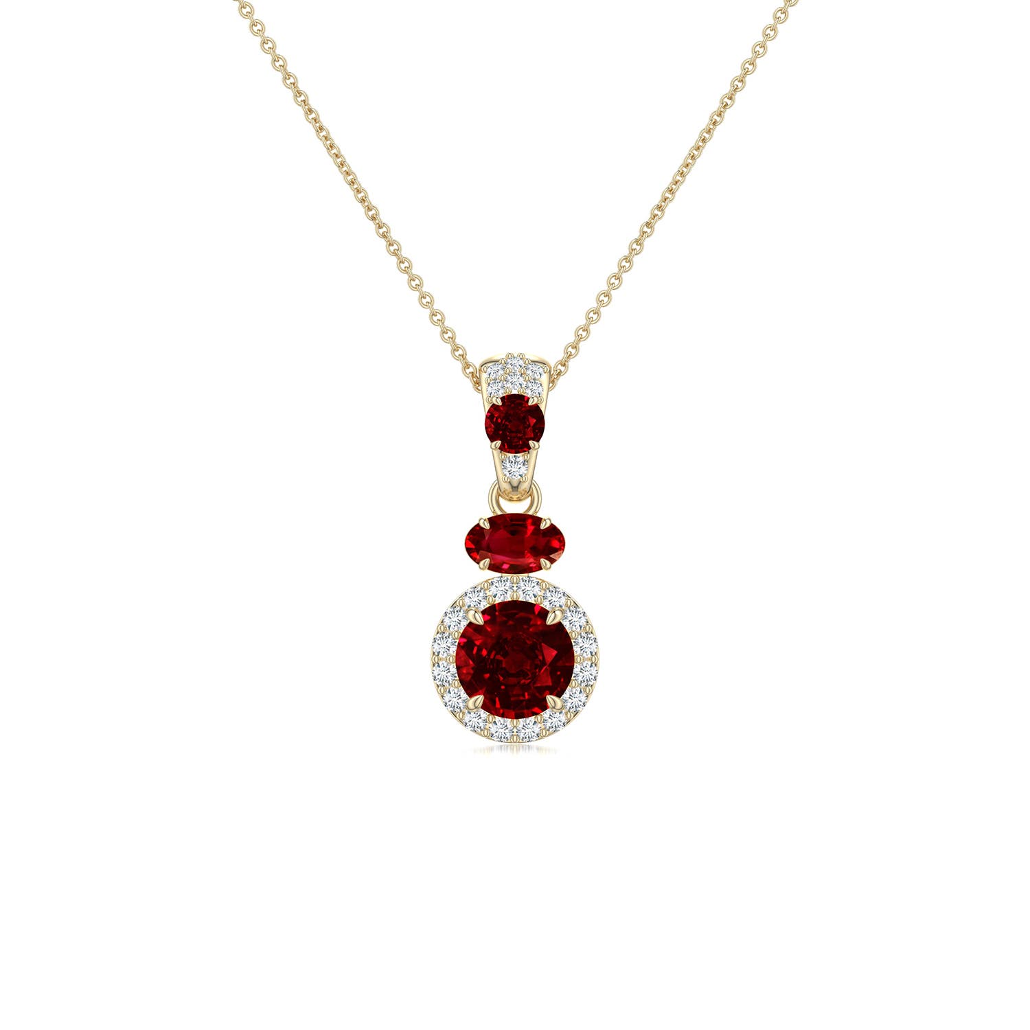 6mm Labgrown Claw Prong Round Lab-Grown Blue Sapphire Halo Drop Pendant in Yellow Gold