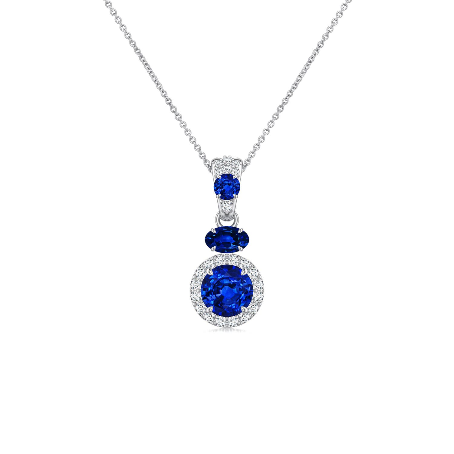 6mm Labgrown Claw Prong Round Lab-Grown Emerald Halo Drop Pendant in White Gold