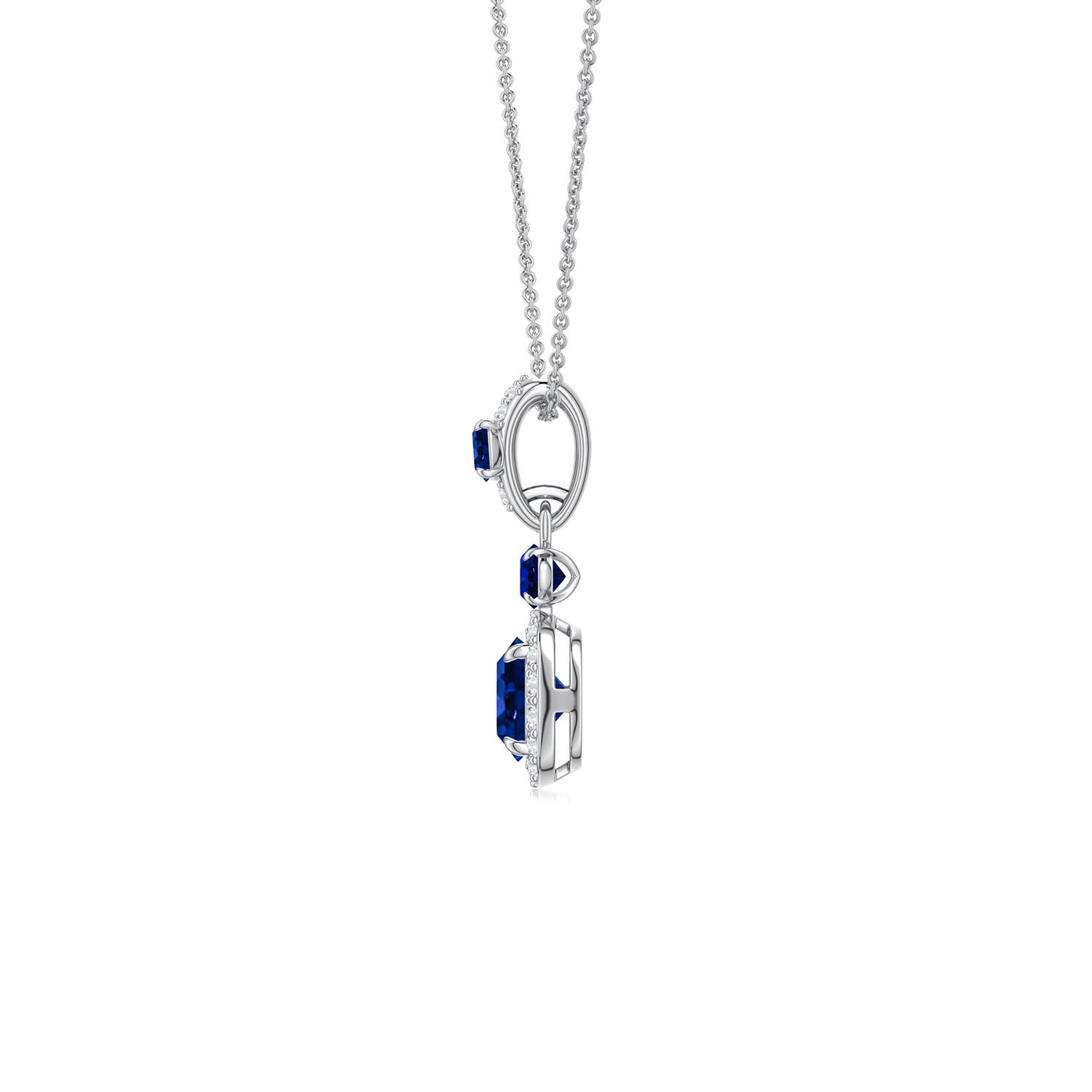 6mm Labgrown Claw Prong Round Lab-Grown Emerald Halo Drop Pendant in White Gold