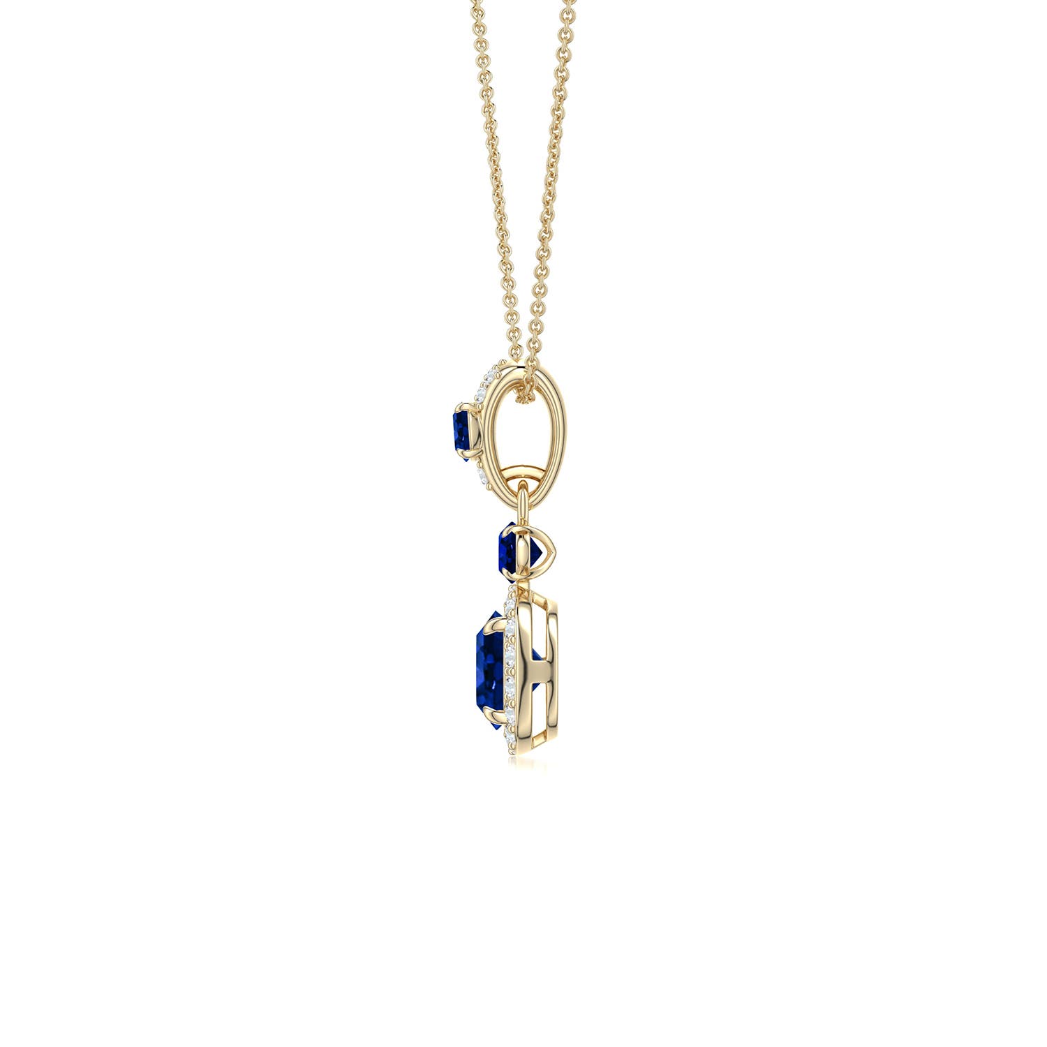6mm Labgrown Claw Prong Round Lab-Grown Blue Sapphire Halo Drop Pendant in Yellow Gold - side 3