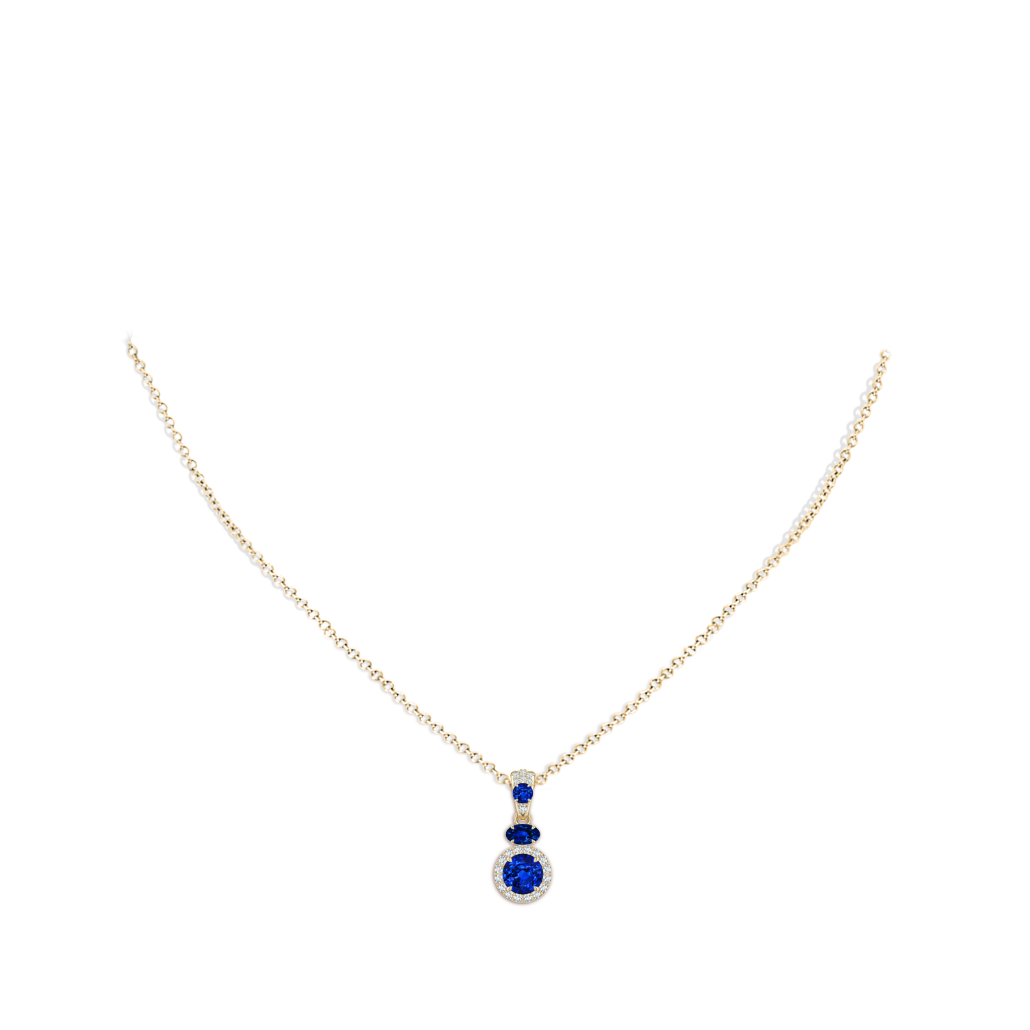 6mm Labgrown Claw Prong Round Lab-Grown Blue Sapphire Halo Drop Pendant in Yellow Gold - body_neck