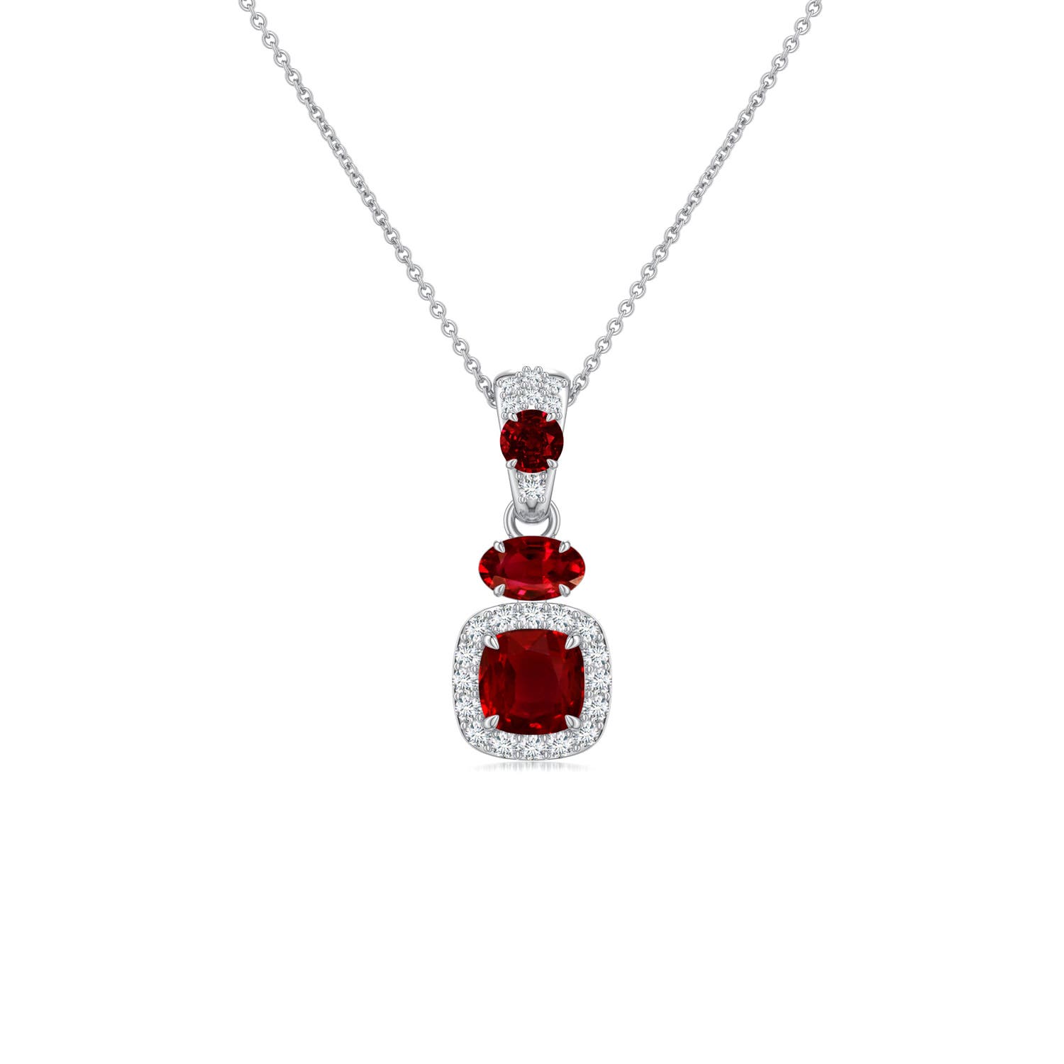 5mm Labgrown Claw Prong Cushion Lab-Grown Ruby Halo Drop Pendant in P950 Platinum