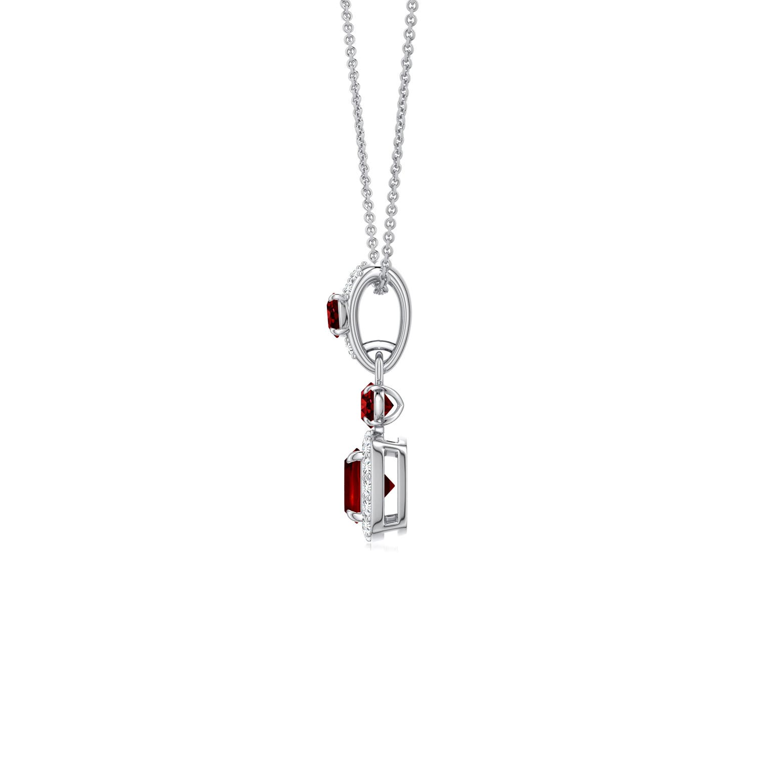 5mm Labgrown Claw Prong Cushion Lab-Grown Ruby Halo Drop Pendant in P950 Platinum