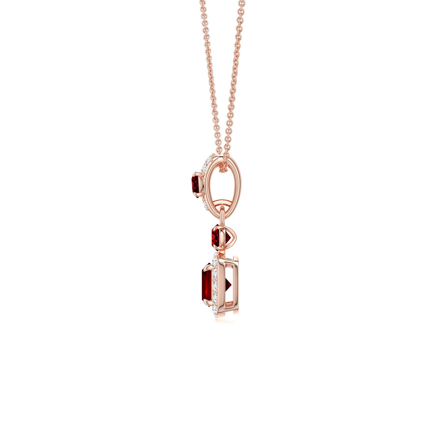 5mm Labgrown Claw Prong Cushion Lab-Grown Ruby Halo Drop Pendant in Rose Gold