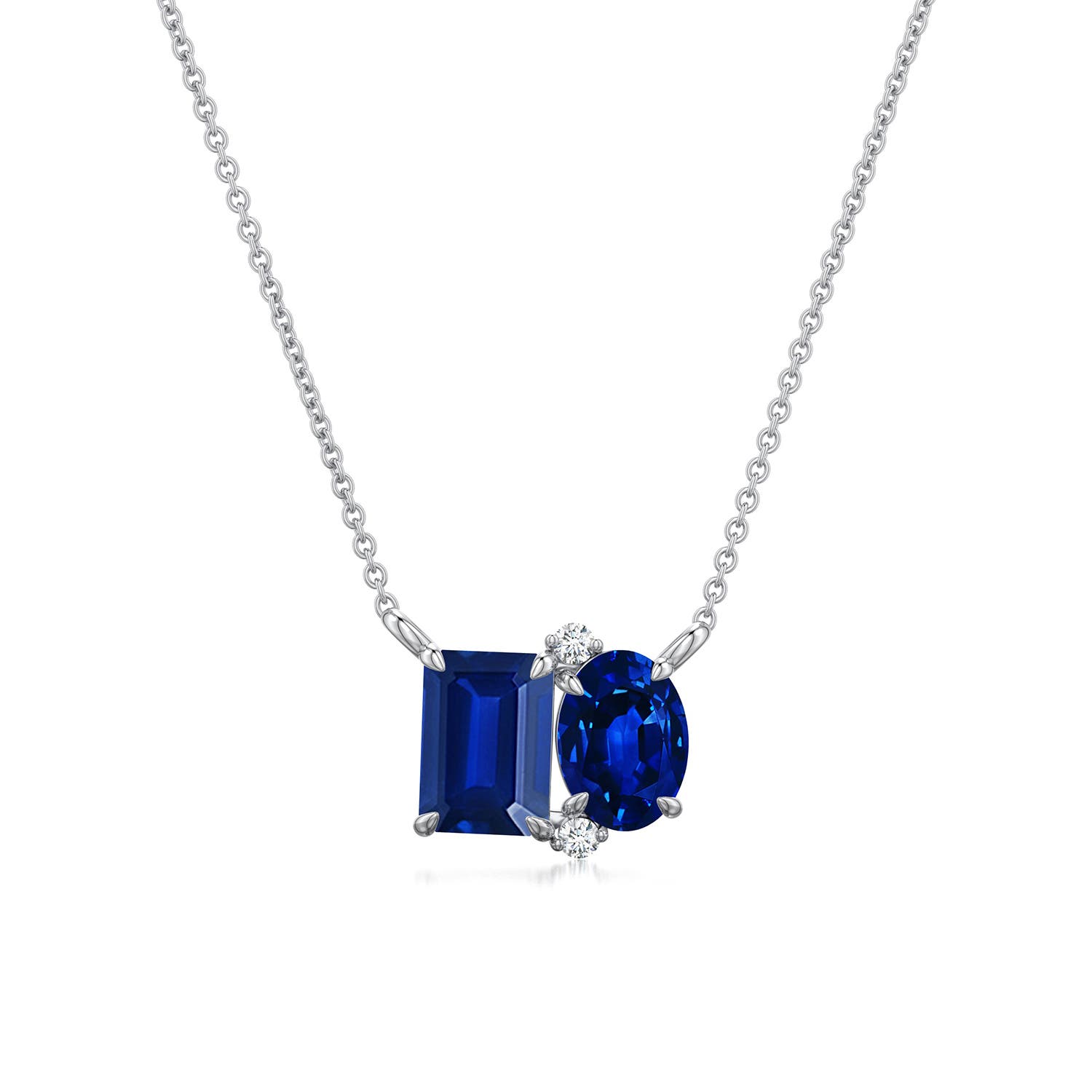 6x4mm Labgrown Emerald-Cut and Oval Lab-Grown Blue Sapphire Two-Stone Pendant in White Gold - main
