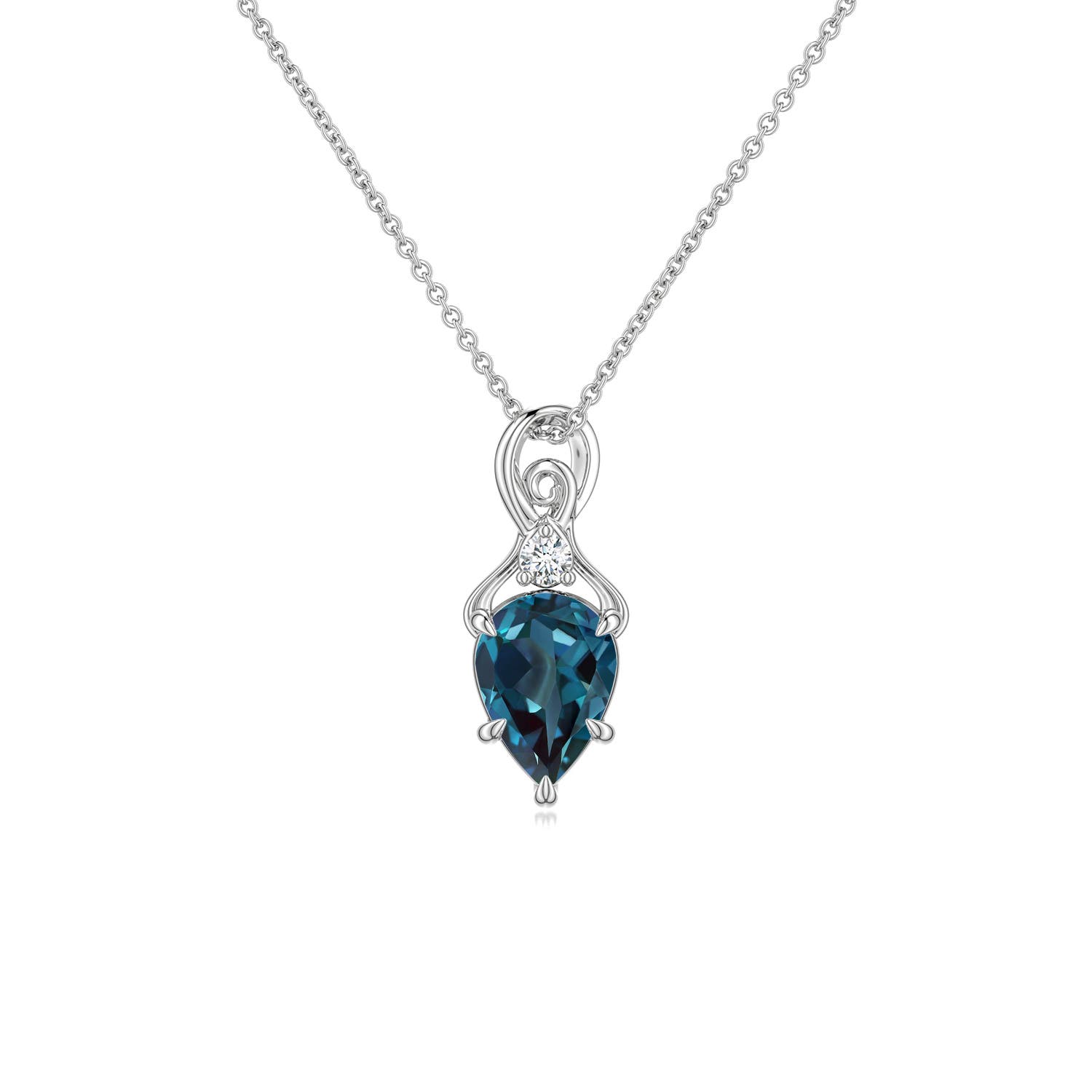7x5mm Labgrown Inverted Pear Lab-Grown Alexandrite Swirl Pendant with Diamond Accent in White Gold - main