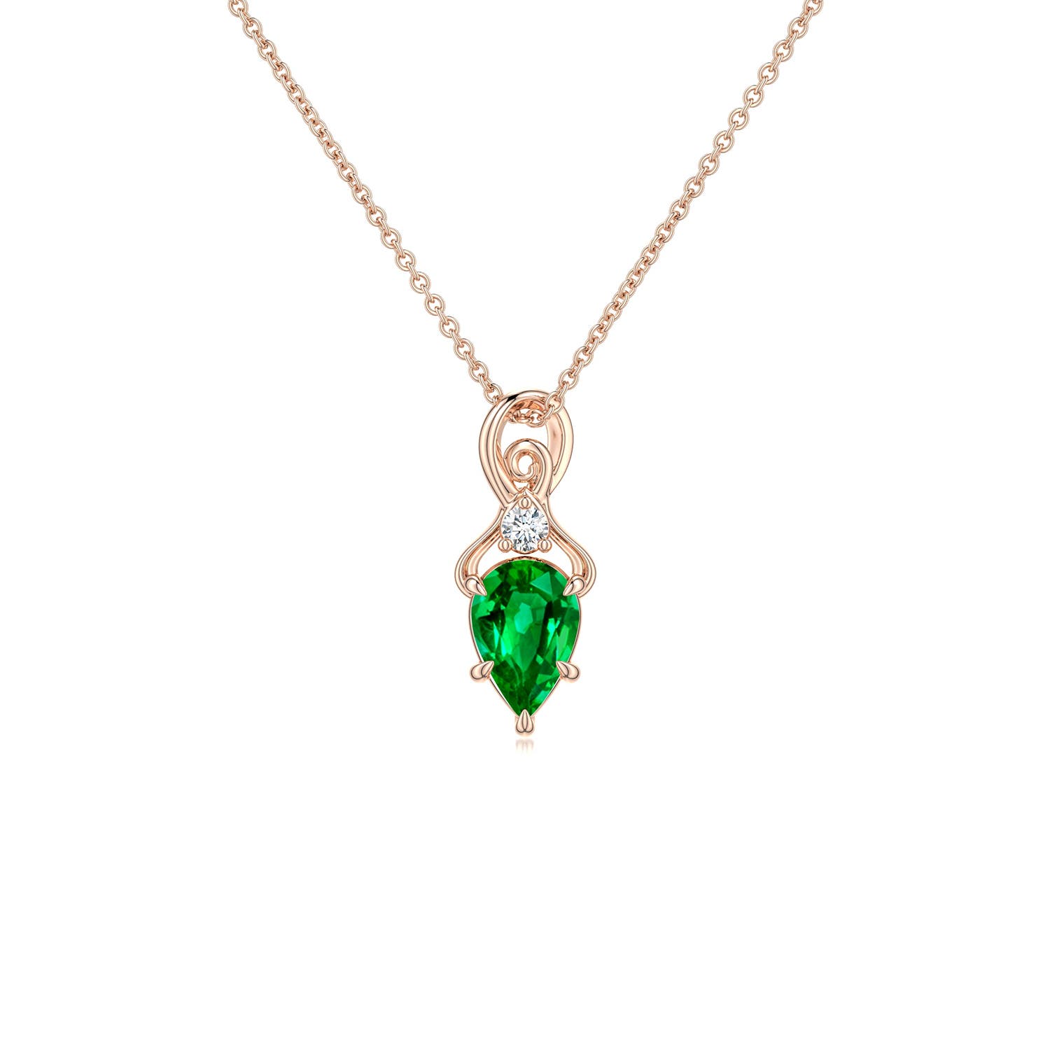6x4mm Labgrown Inverted Pear Lab-Grown Emerald Swirl Pendant with Diamond Accent in Rose Gold