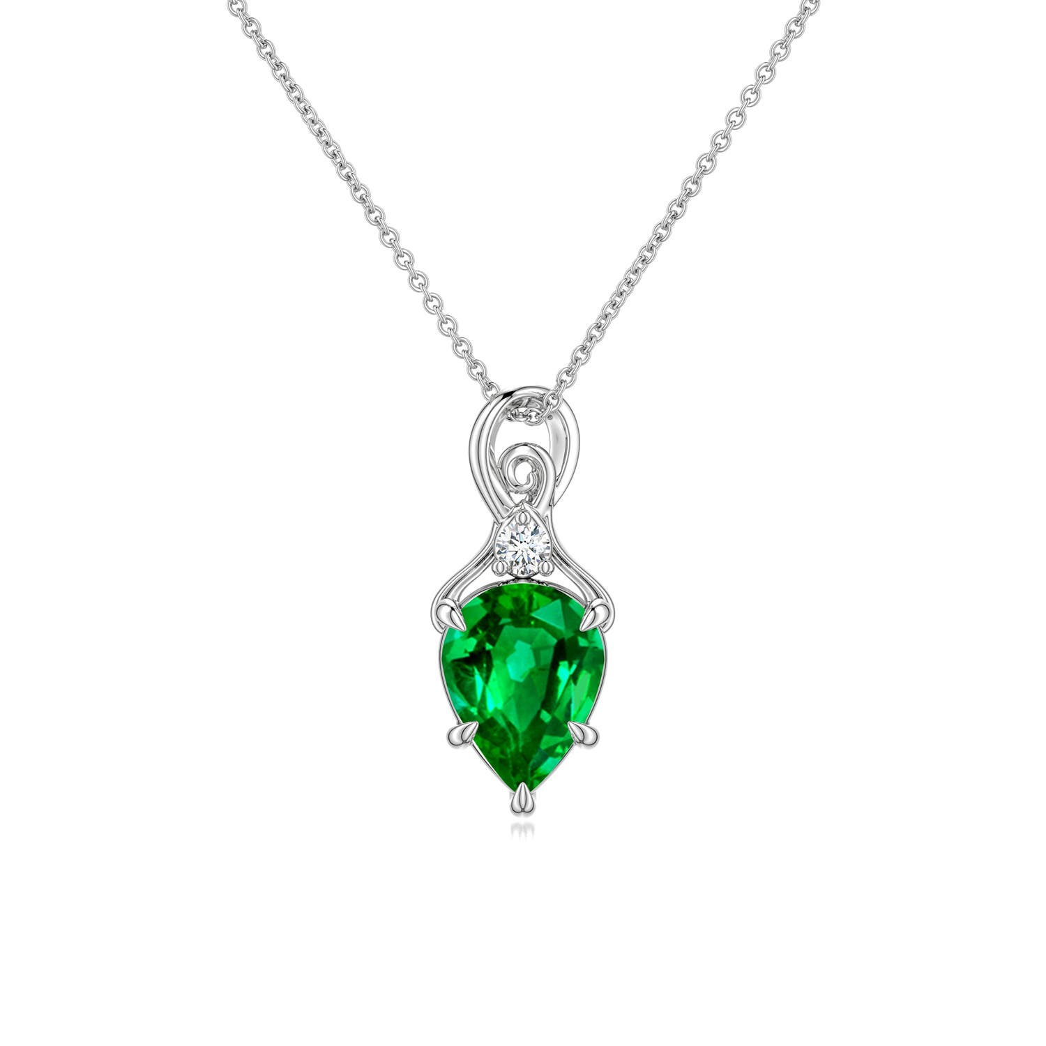 8x6mm Labgrown Inverted Pear Lab-Grown Emerald Swirl Pendant with Diamond Accent in White Gold