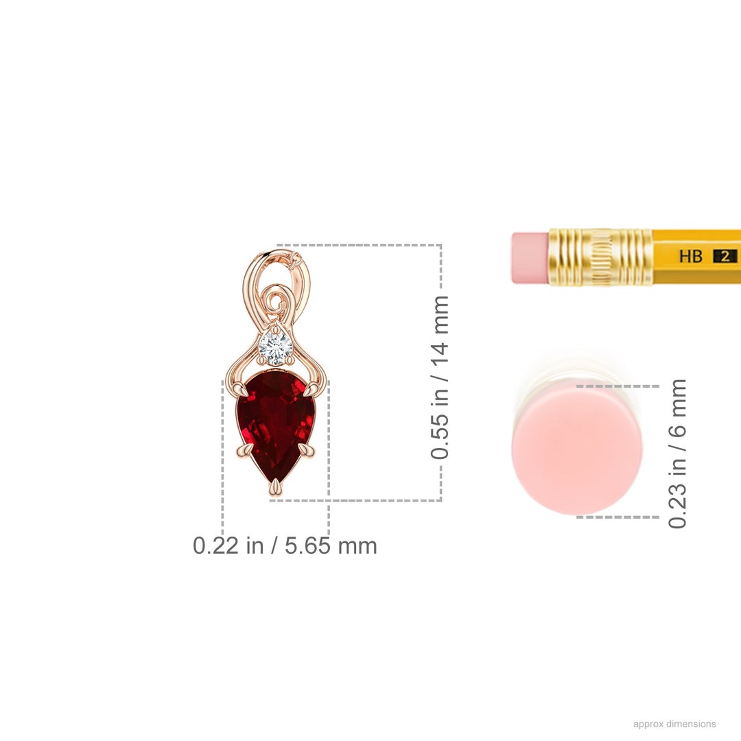 Inverted Color Ruby Inverted Pear Lab-Grown Ruby Swirl Pendant with Diamond Accent