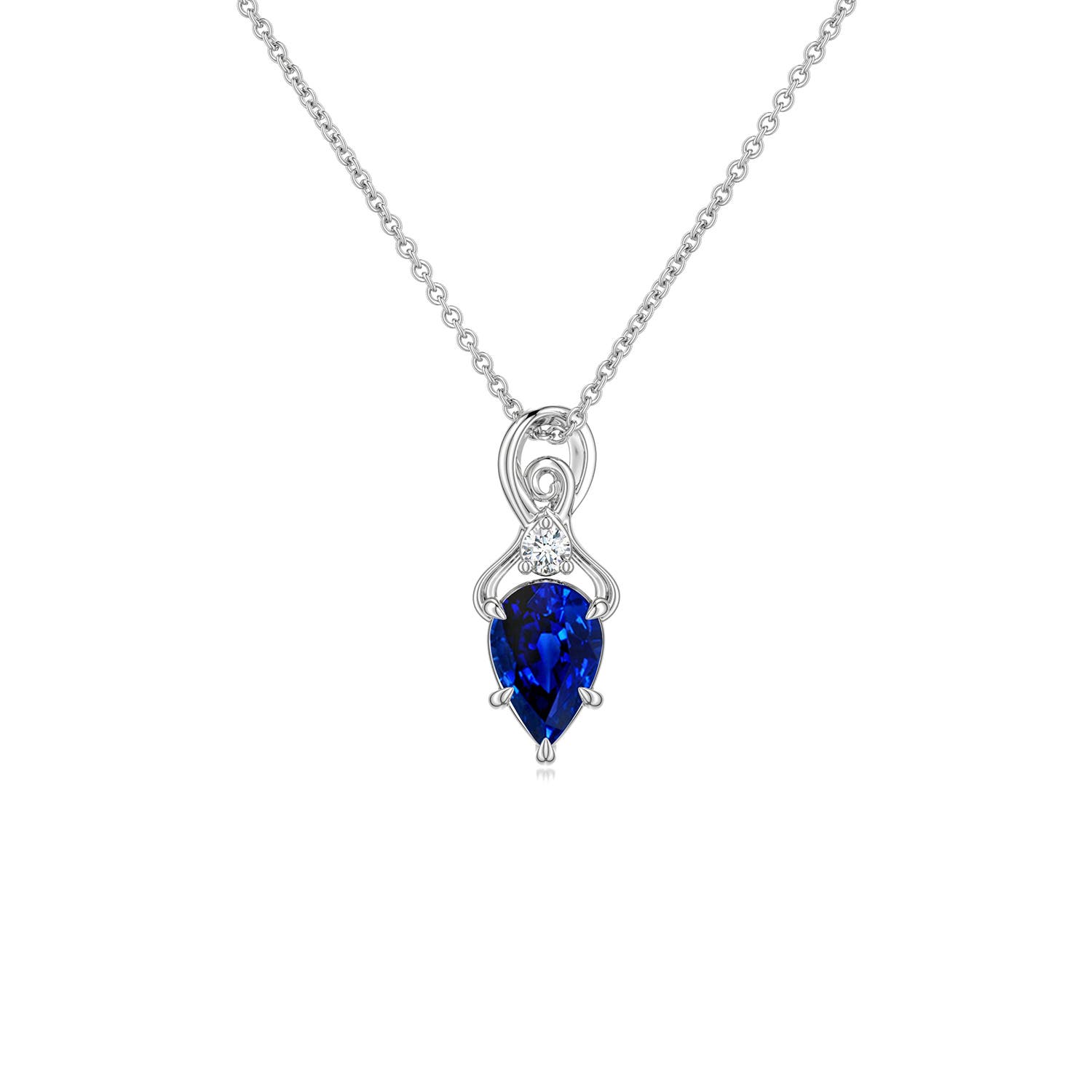 6x4mm Labgrown Inverted Pear Lab-Grown Blue Sapphire Swirl Pendant with Diamond Accent in White Gold