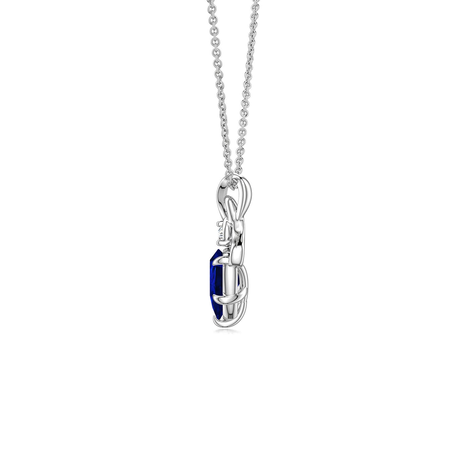 6x4mm Labgrown Inverted Pear Lab-Grown Blue Sapphire Swirl Pendant with Diamond Accent in White Gold