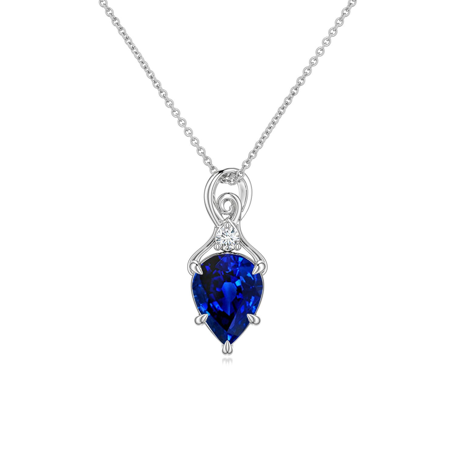 8x6mm Labgrown Inverted Pear Lab-Grown Blue Sapphire Swirl Pendant with Diamond Accent in White Gold