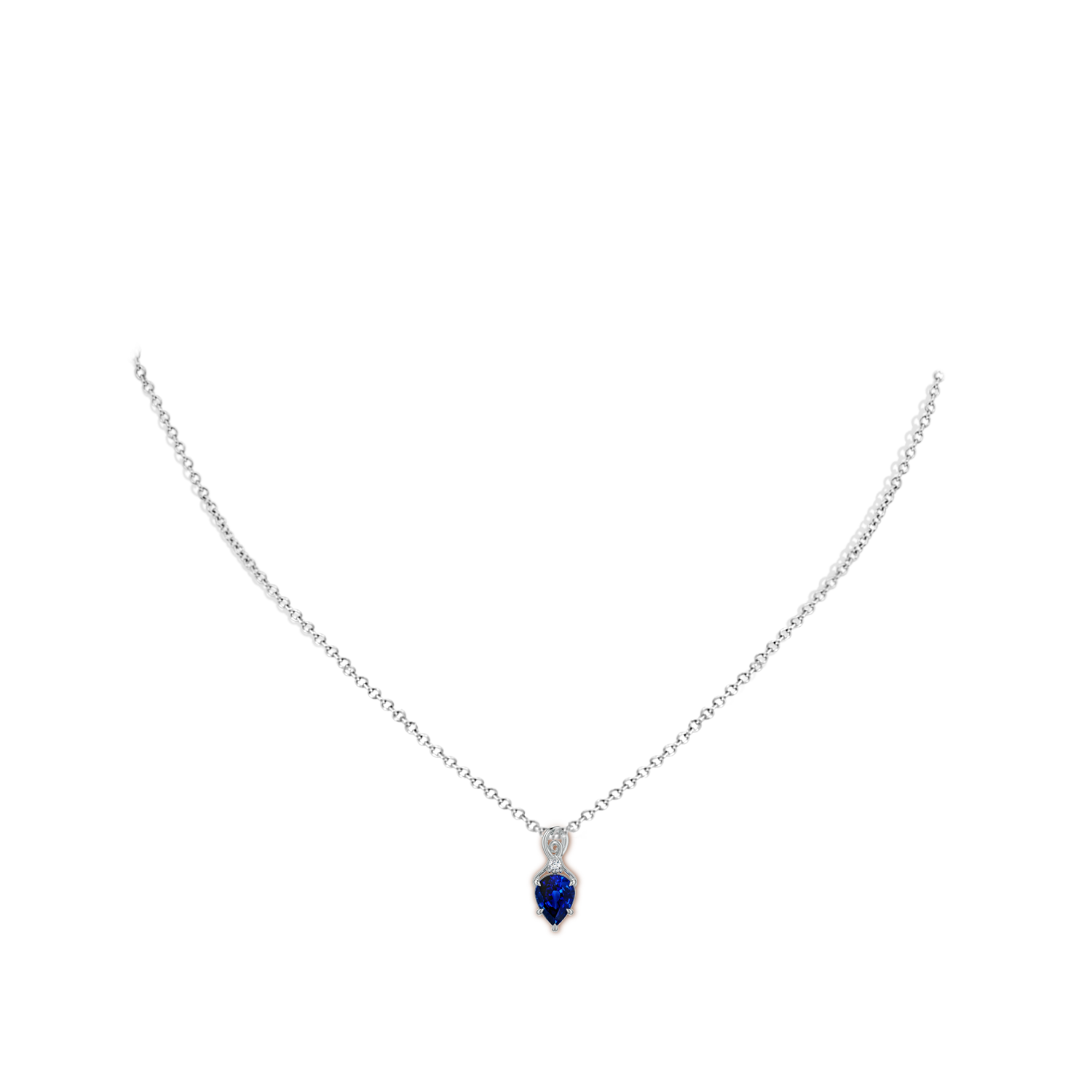 8x6mm Labgrown Inverted Pear Lab-Grown Blue Sapphire Swirl Pendant with Diamond Accent in White Gold - body_neck