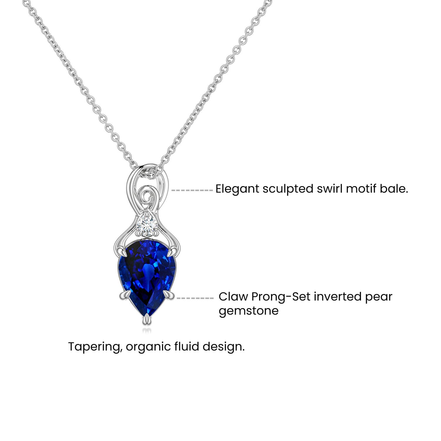 8x6mm Labgrown Inverted Pear Lab-Grown Blue Sapphire Swirl Pendant with Diamond Accent in White Gold - side 5