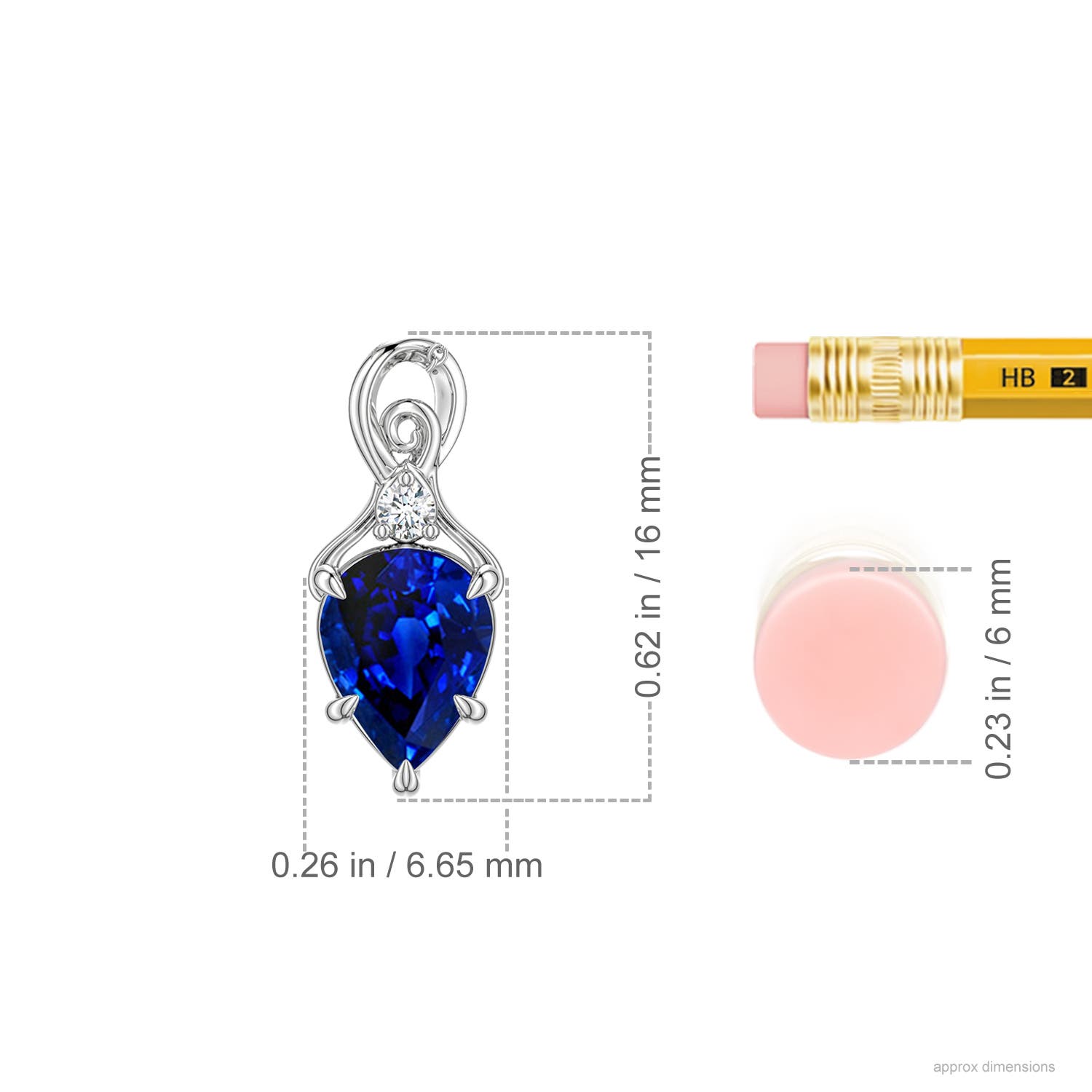 8x6mm Labgrown Inverted Pear Lab-Grown Blue Sapphire Swirl Pendant with Diamond Accent in White Gold - ruler