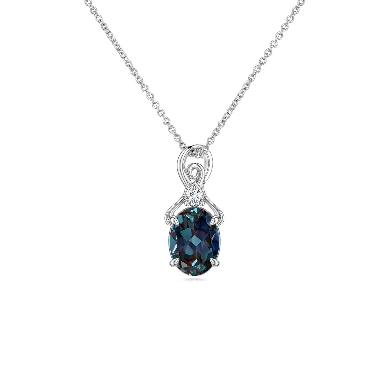 7x5mm Labgrown Oval Lab-Grown Alexandrite Swirl Pendant with Diamond Accent in White Gold - main