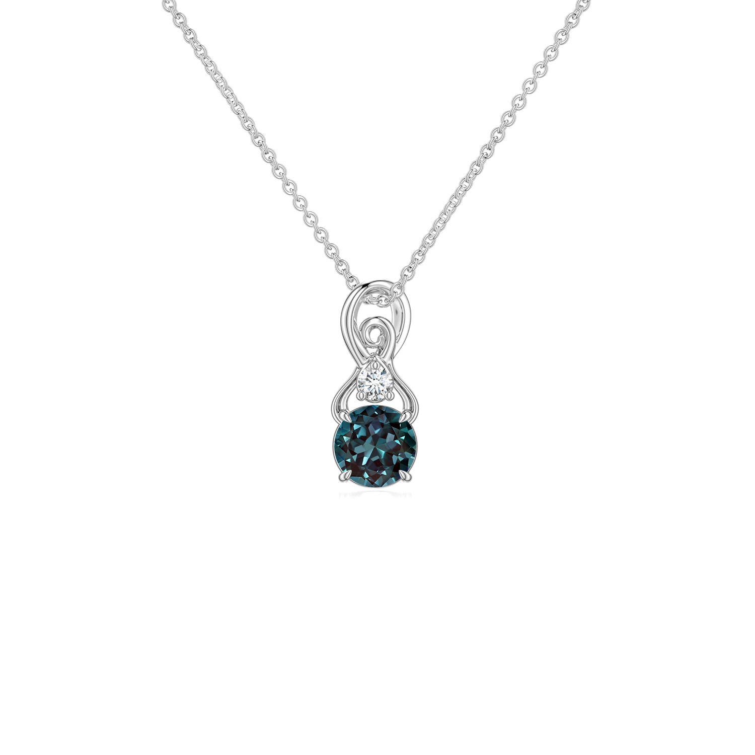 4mm Labgrown Round Lab-Grown Alexandrite Swirl Pendant with Diamond Accent in White Gold - main