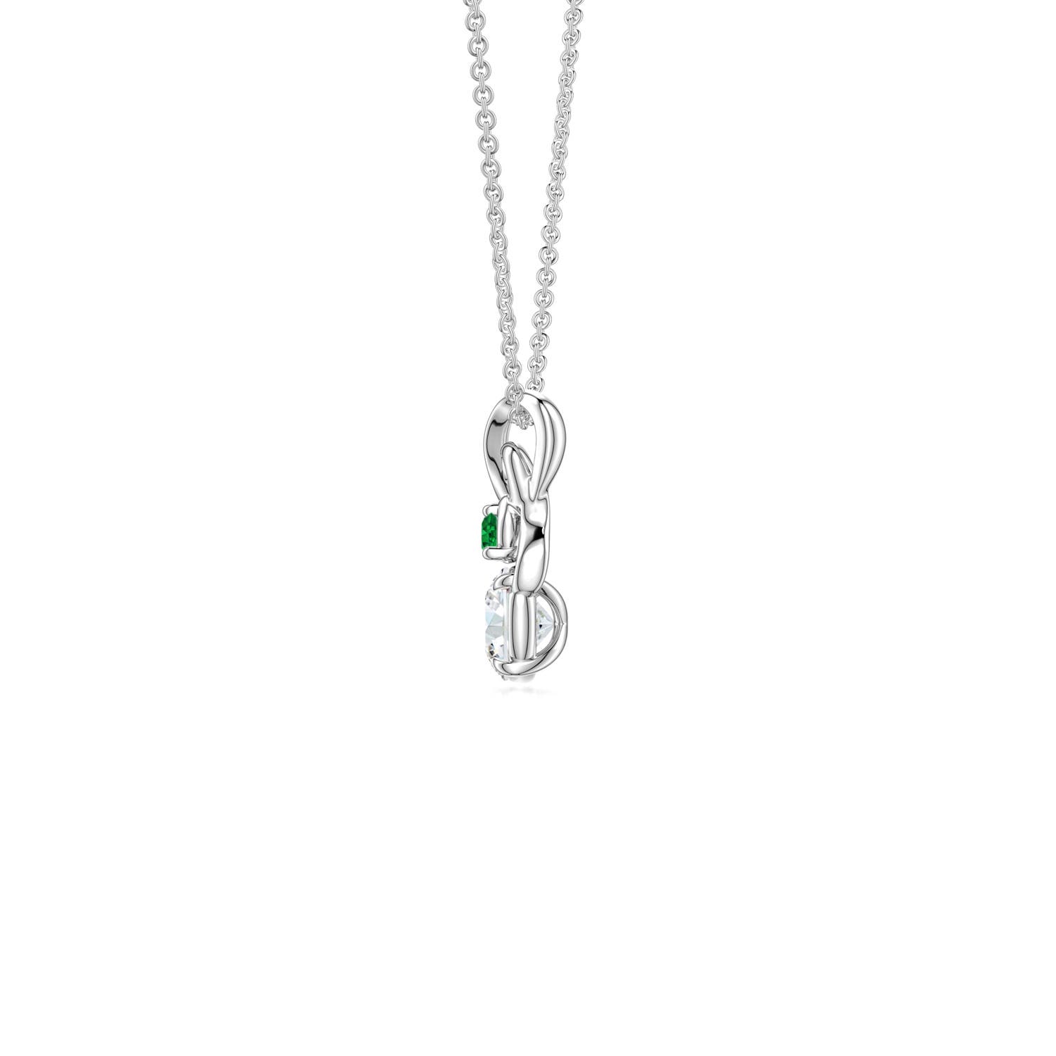 4mm FGVS Round Lab-Grown Diamond Swirl Pendant with Emerald Accent in 18K White Gold