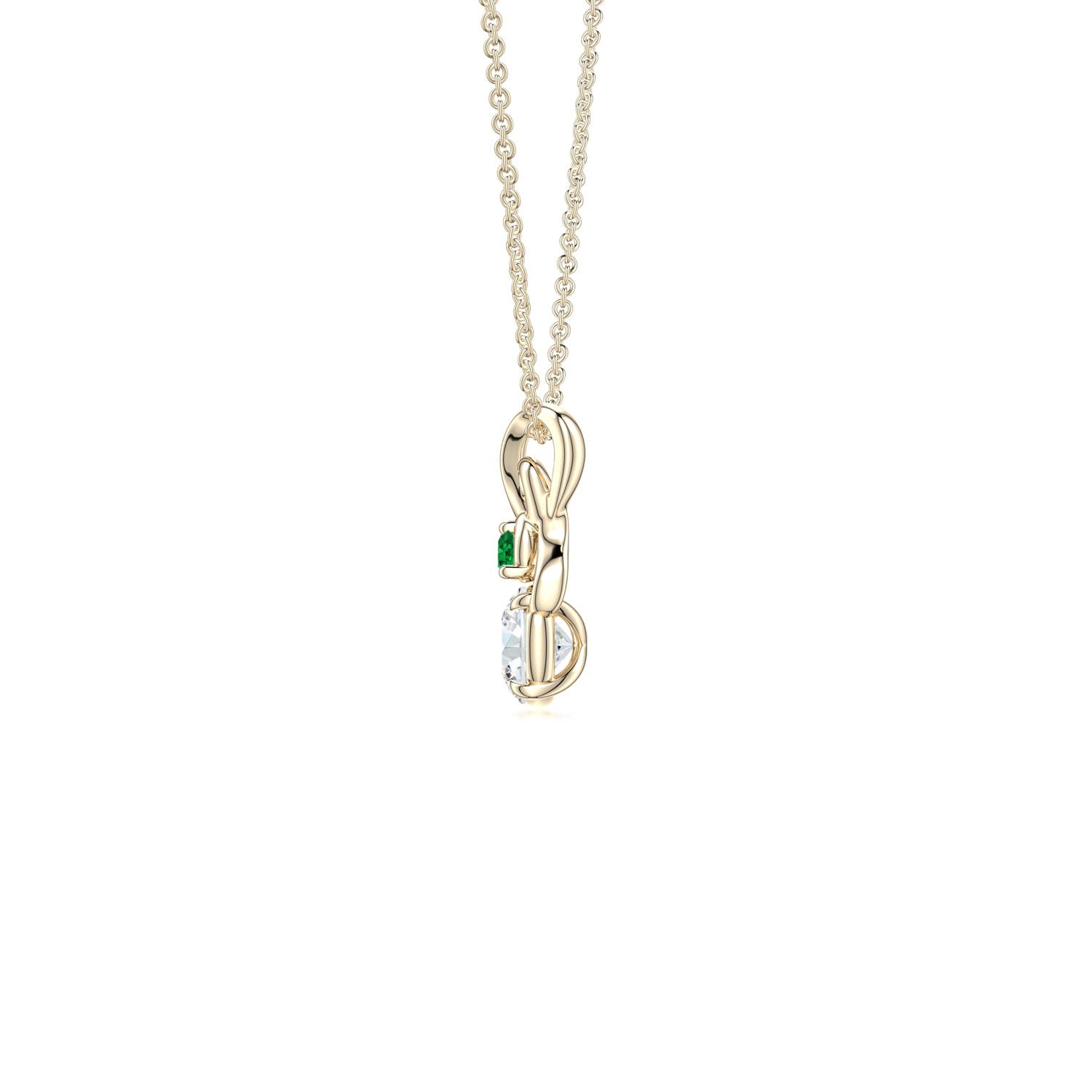 4mm FGVS Round Lab-Grown Diamond Swirl Pendant with Emerald Accent in 18K Yellow Gold