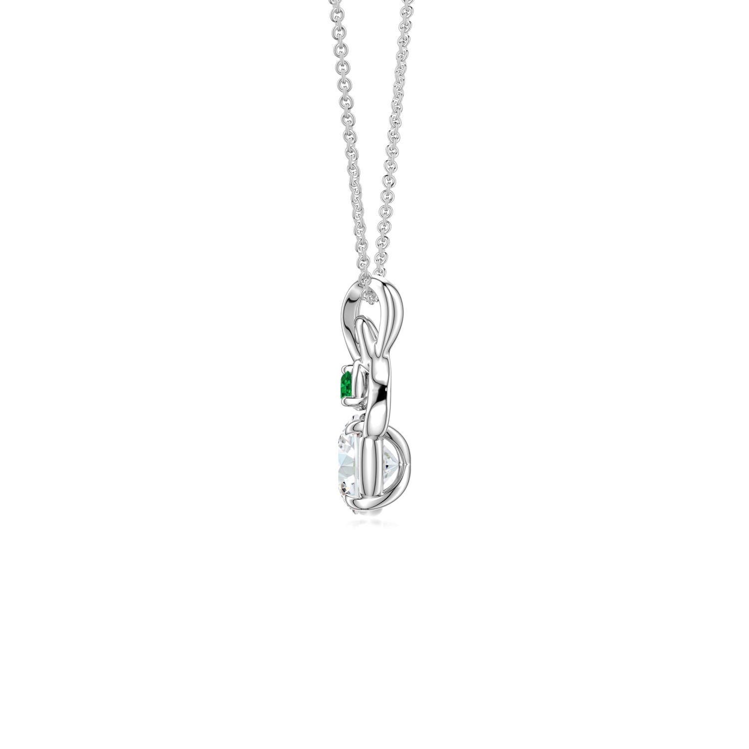 5mm FGVS Round Lab-Grown Diamond Swirl Pendant with Emerald Accent in 18K White Gold
