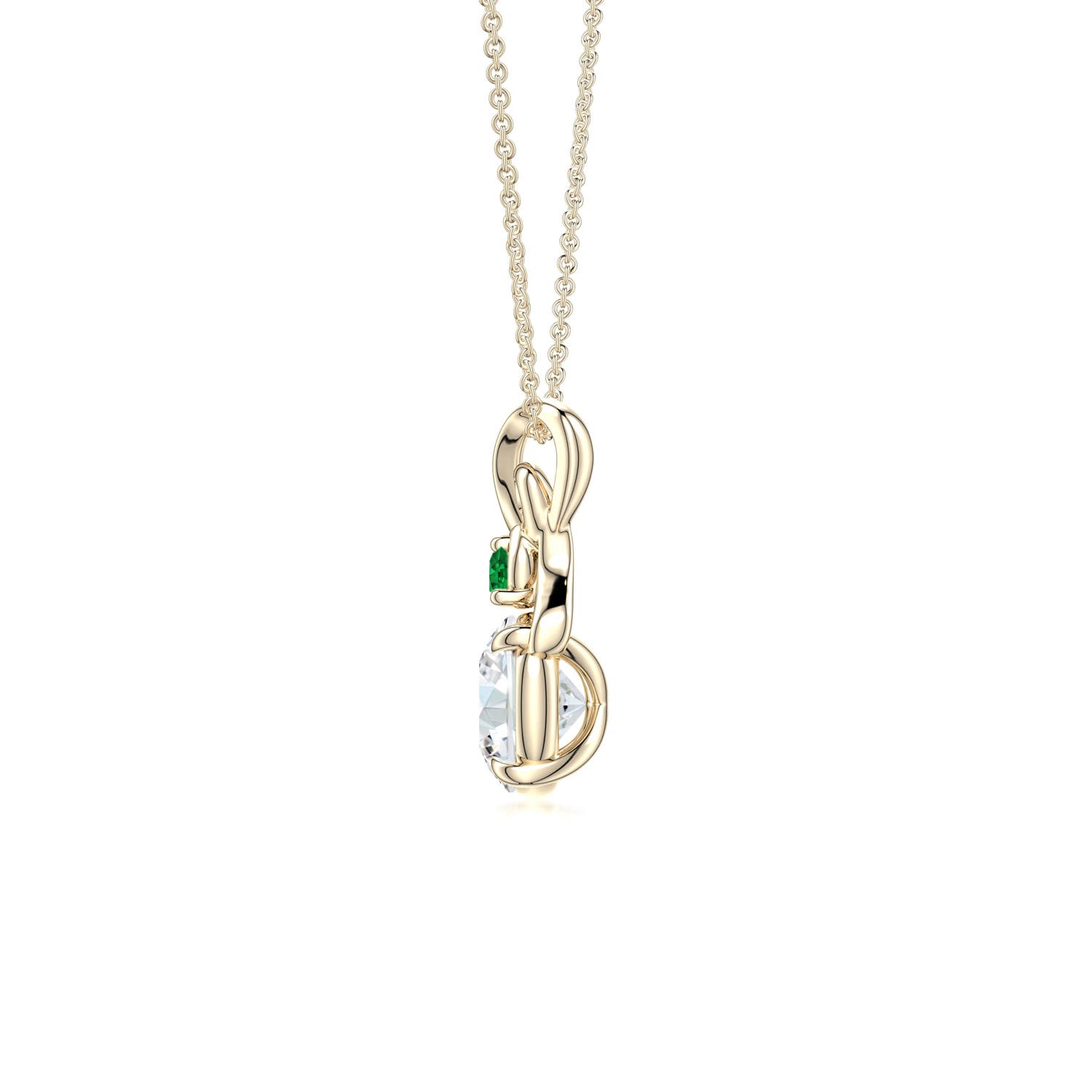 6mm FGVS Round Lab-Grown Diamond Swirl Pendant with Emerald Accent in 18K Yellow Gold
