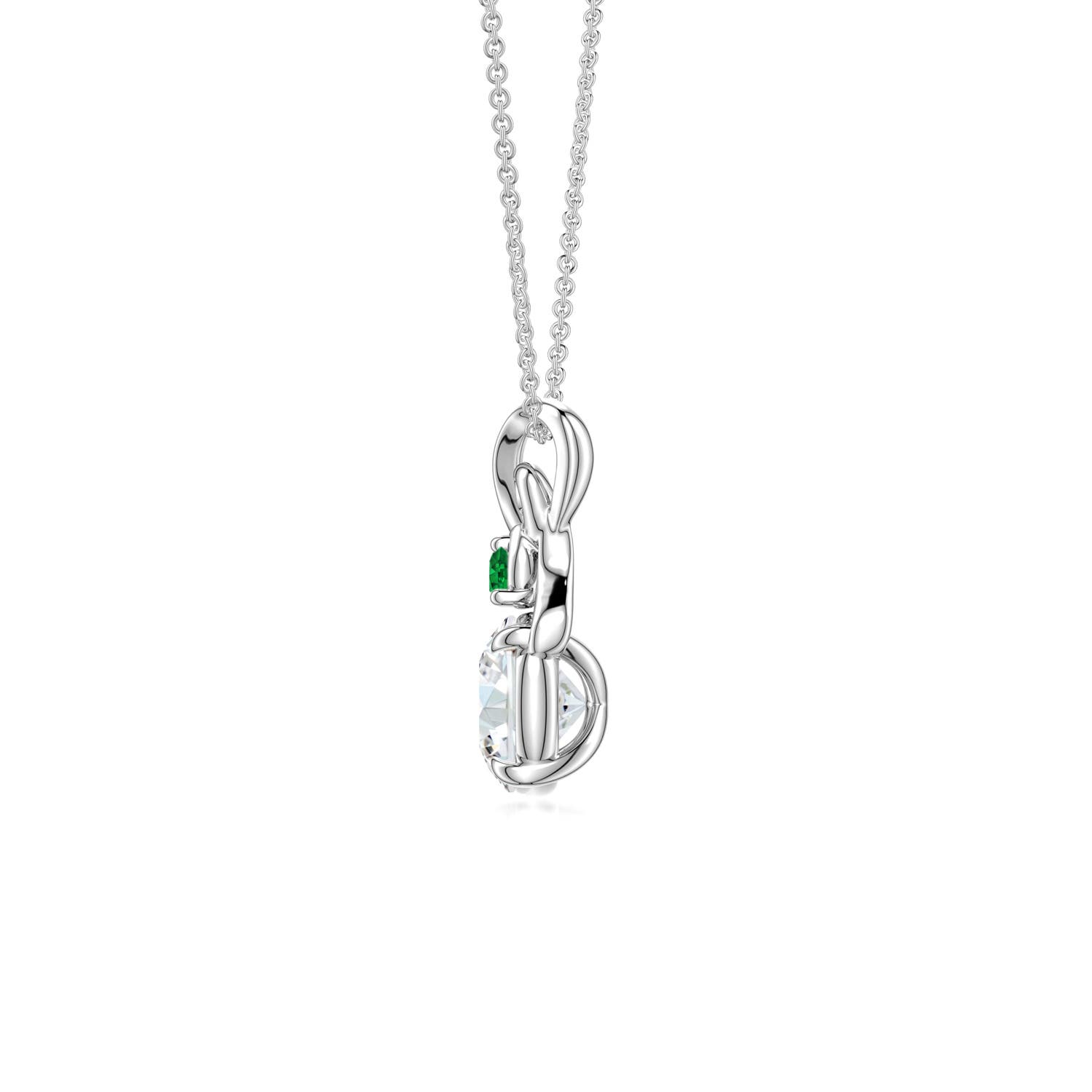 6mm FGVS Round Lab-Grown Diamond Swirl Pendant with Emerald Accent in White Gold