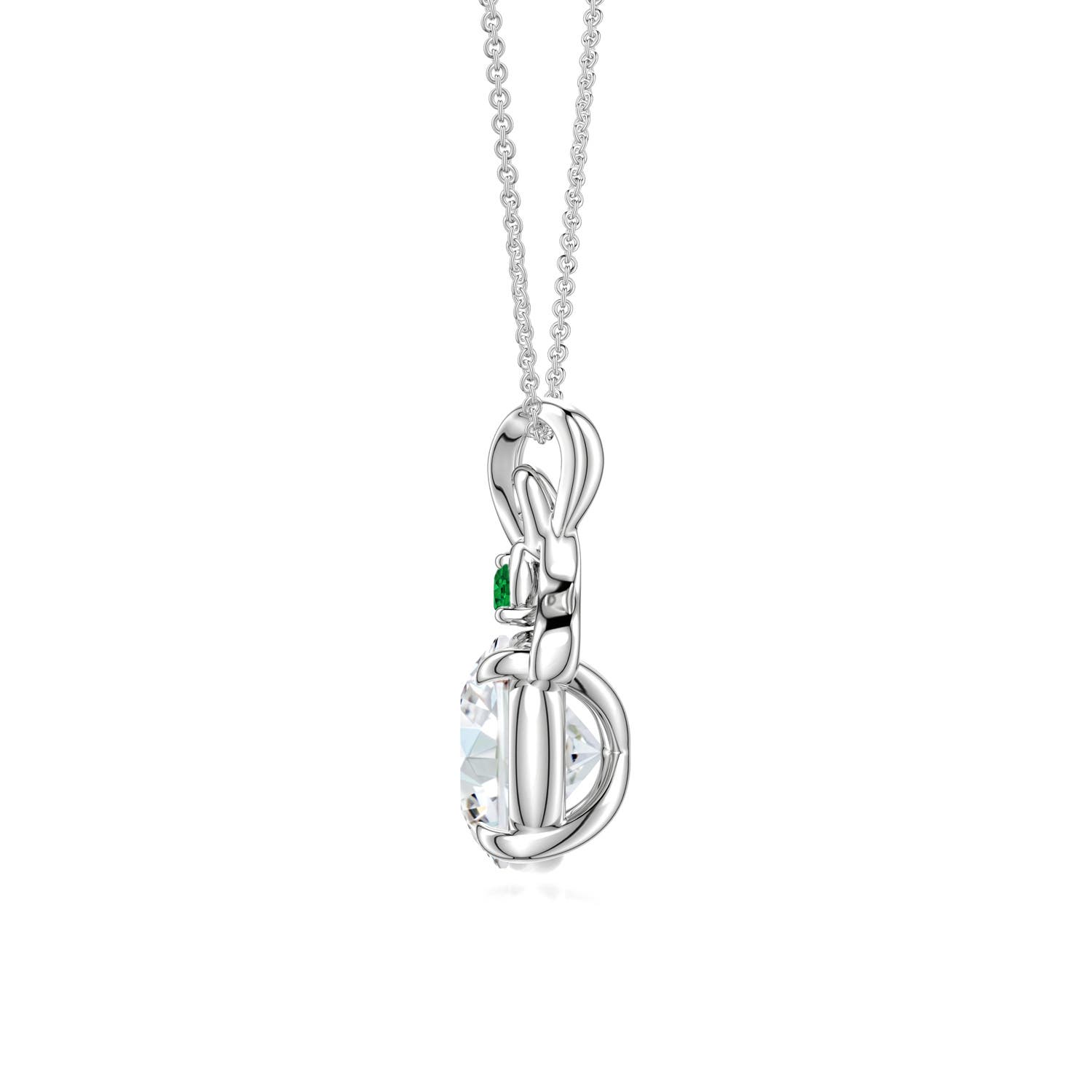 8mm FGVS Round Lab-Grown Diamond Swirl Pendant with Emerald Accent in White Gold