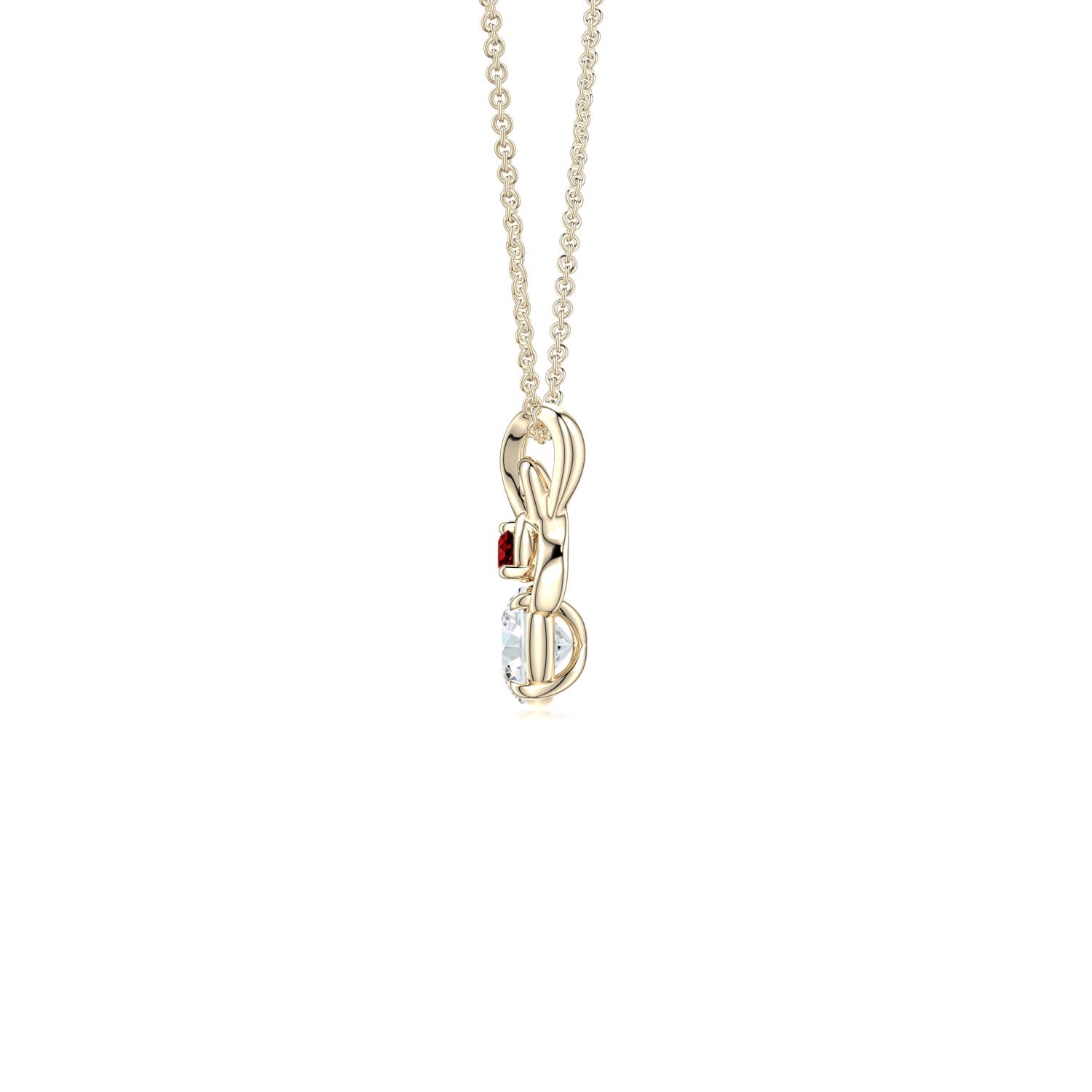 4mm FGVS Round Lab-Grown Diamond Swirl Pendant with Ruby Accent in 18K Yellow Gold