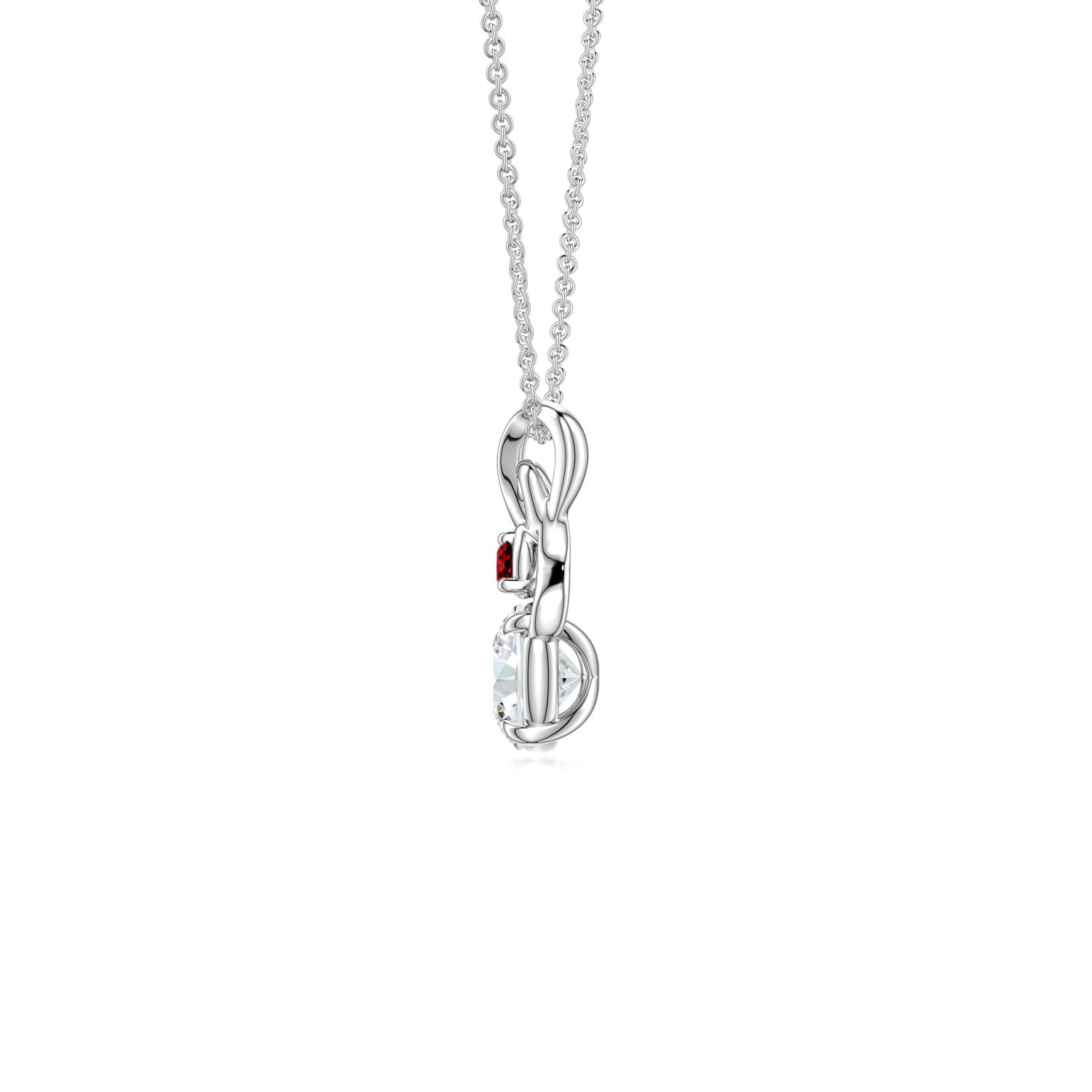 5mm FGVS Round Lab-Grown Diamond Swirl Pendant with Ruby Accent in 18K White Gold